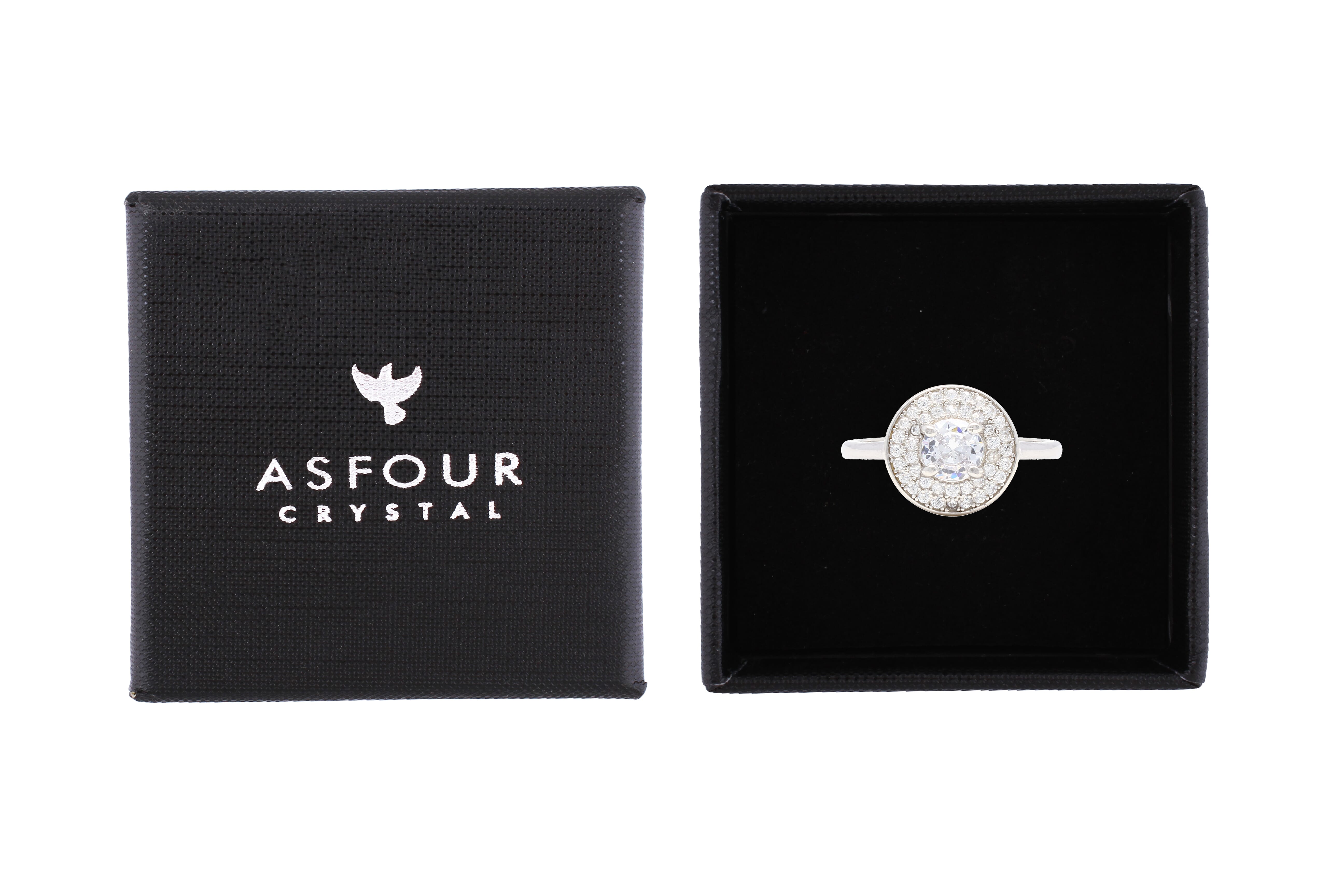 Asfour Halo Ring With Round Design Inlaid With Zircon In 925 Sterling Silver RR0330-W-8