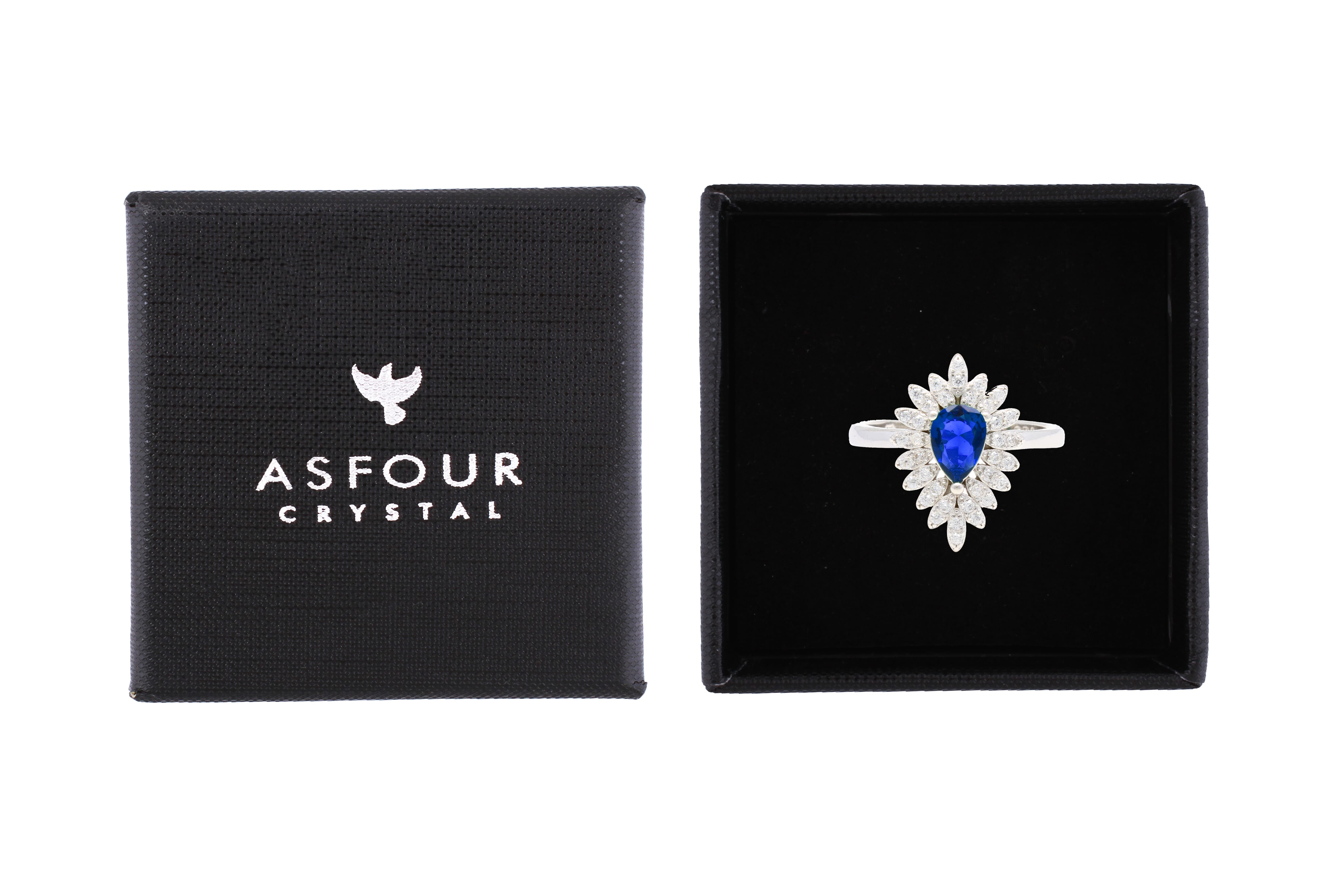 Asfour Cluster Ring With Blue Pear Design In 925 Sterling Silver RR0331-B-8