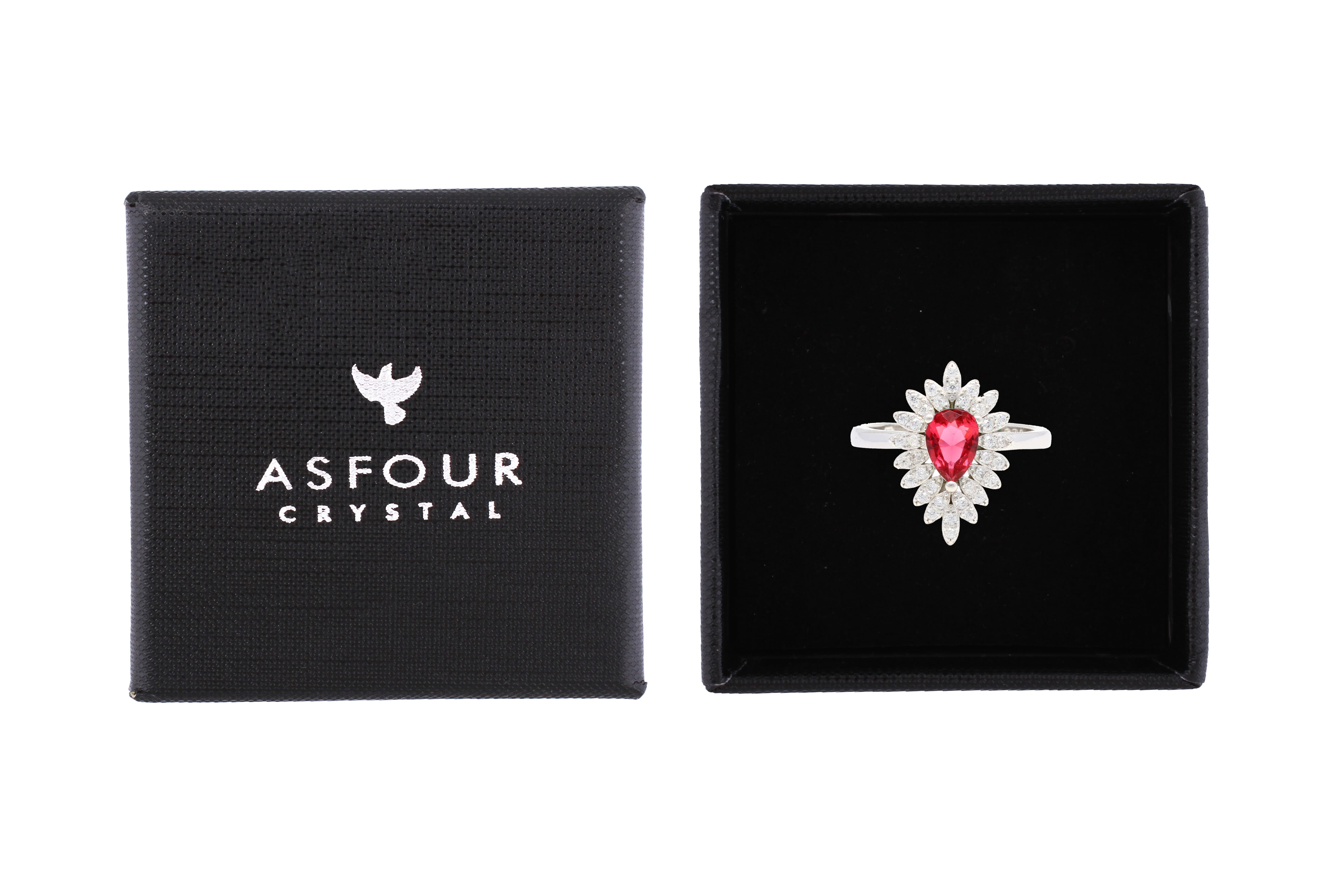 Asfour Cluster Ring With Fuchsia Pear Design In 925 Sterling Silver RR0331-F-7