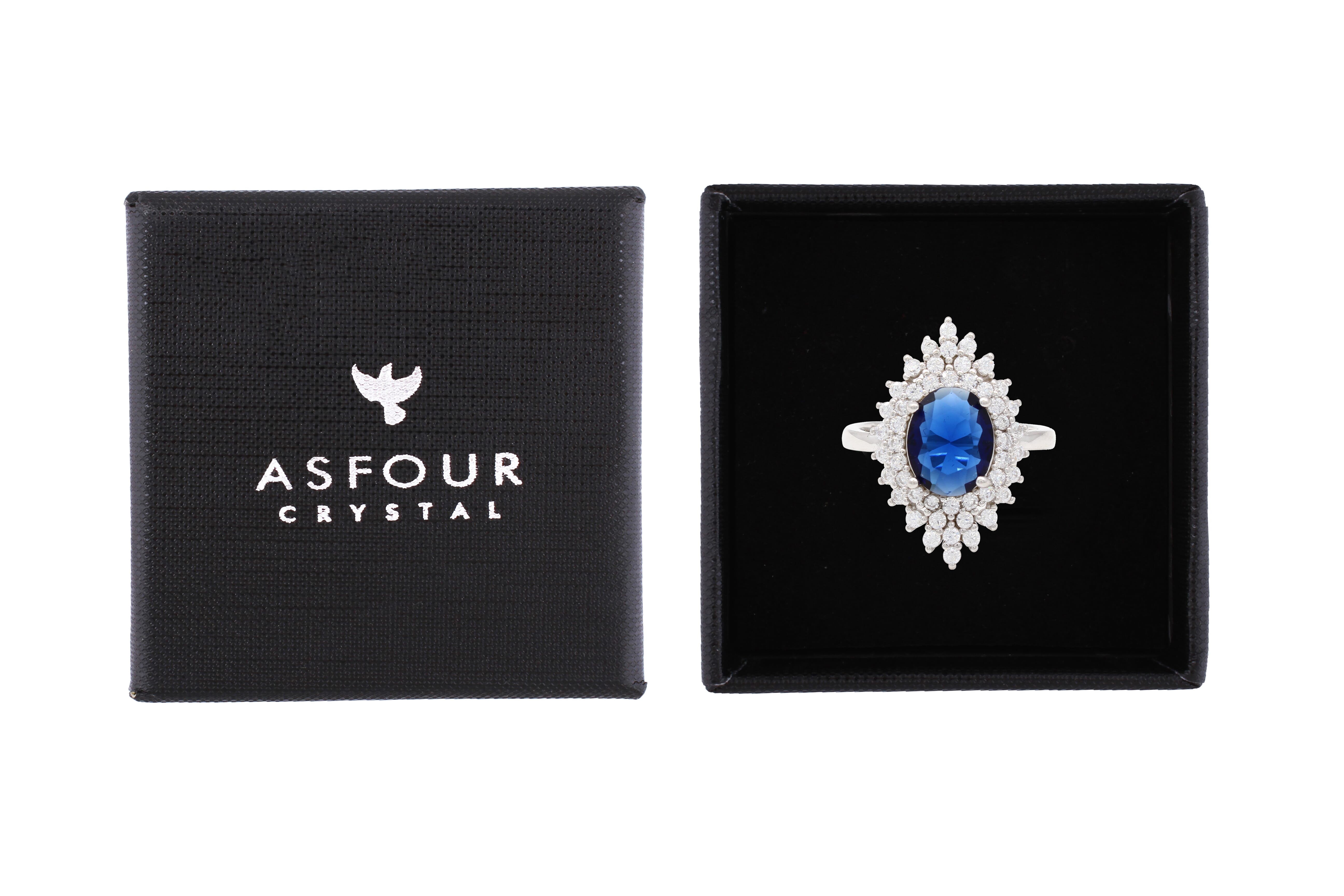 Asfour Cluster Ring With Blue Oval Design In 925 Sterling Silver RR0332-B-7
