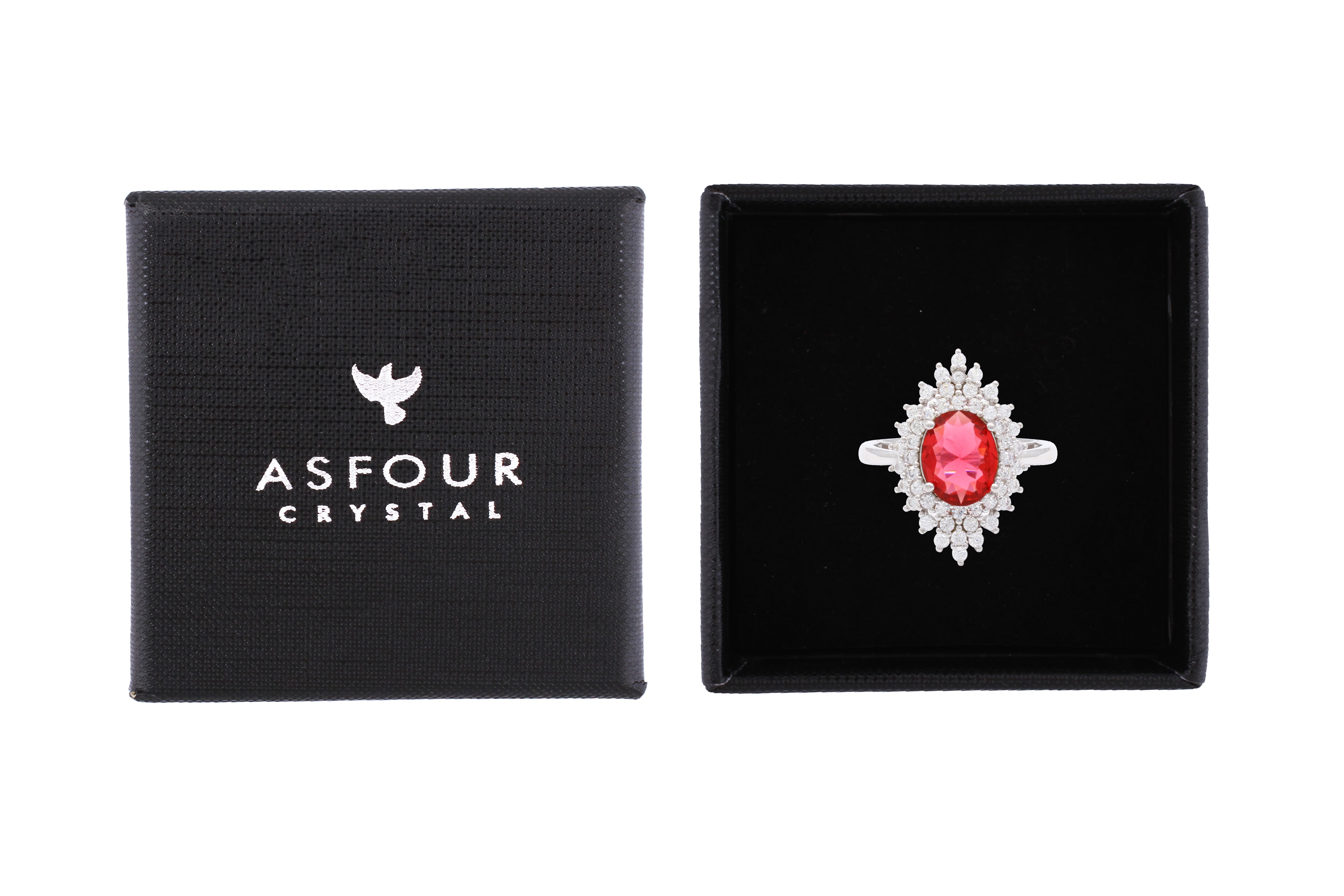Asfour Cluster Ring With Fuchsia Oval Design In 925 Sterling Silver RR0332-F-9
