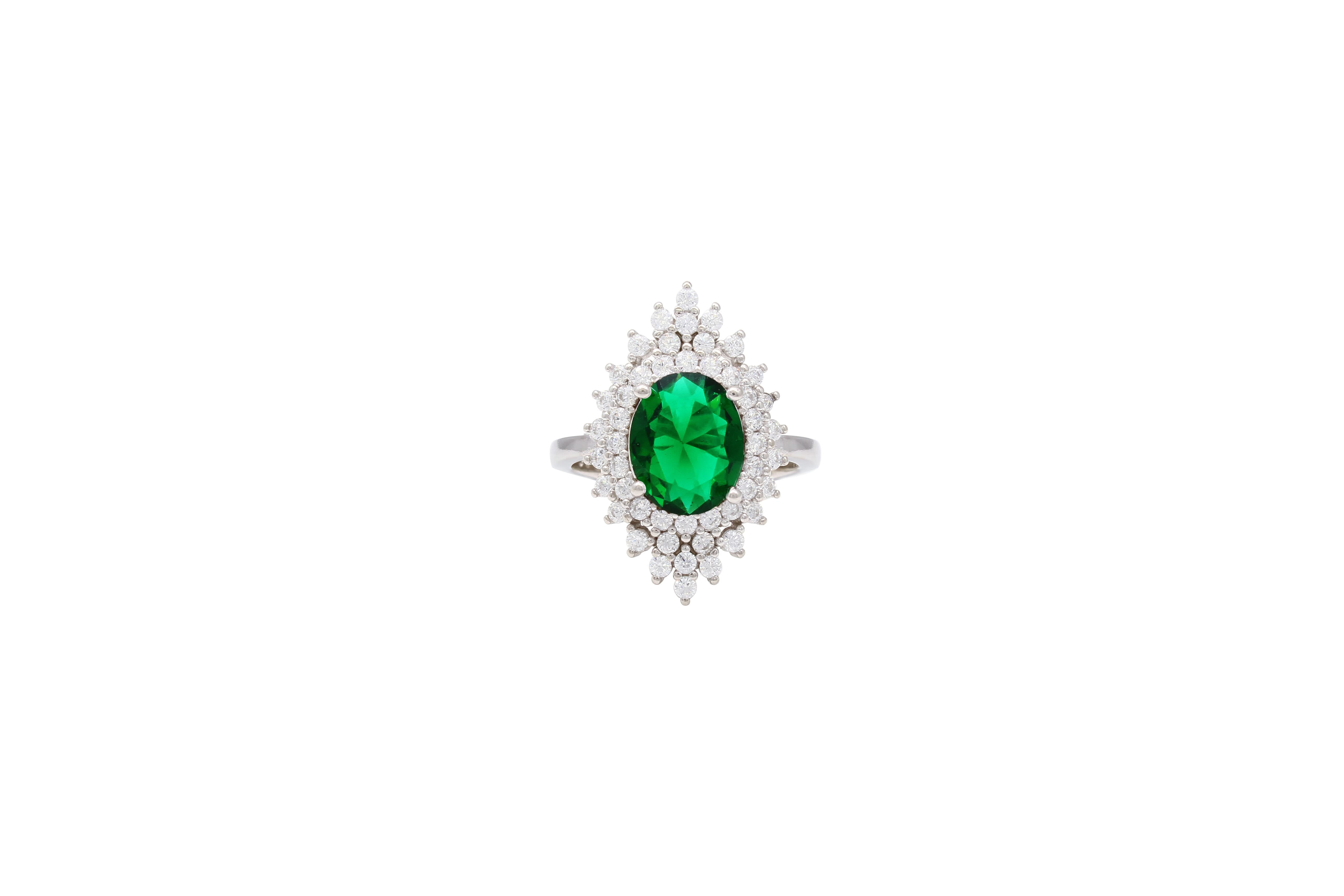 Asfour Cluster Ring With Green Oval Design In 925 Sterling Silver RR0332-G-8