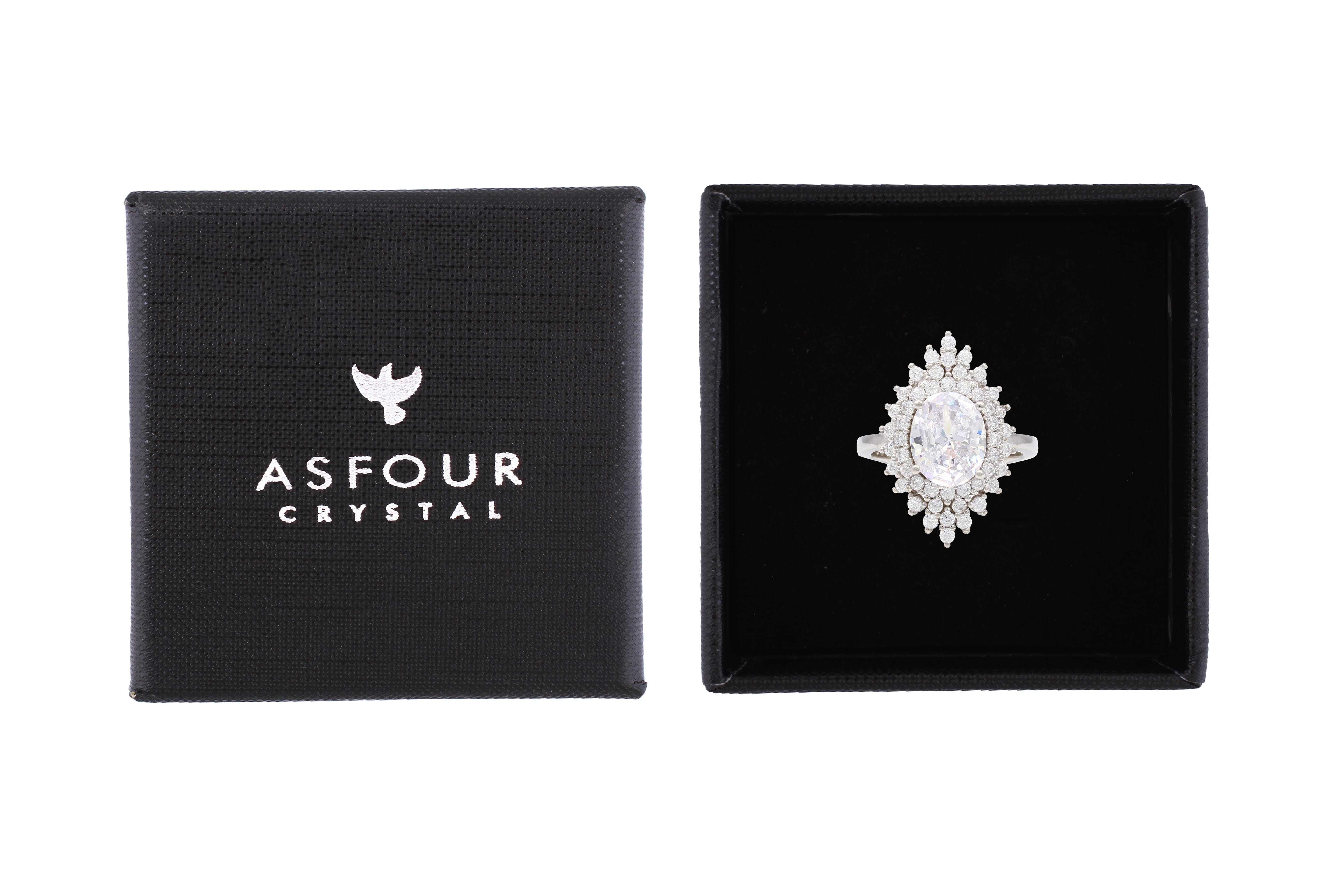 Asfour Cluster Ring With Zircon Oval Stone In 925 Sterling Silver RR0332-W-7