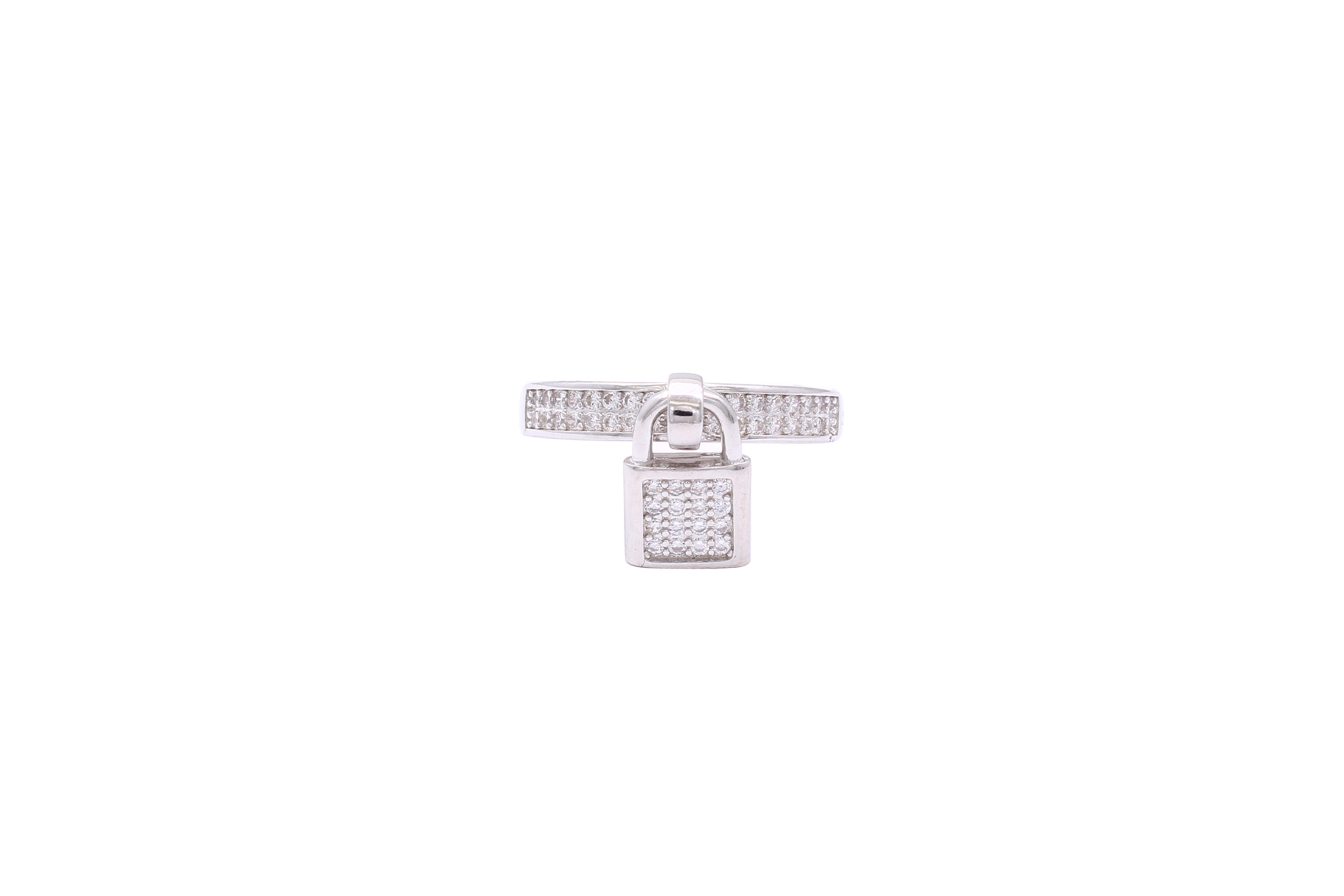 Asfour Dangling Lock Ring With Zircon Stones In 925 Sterling Silver RR0343-8