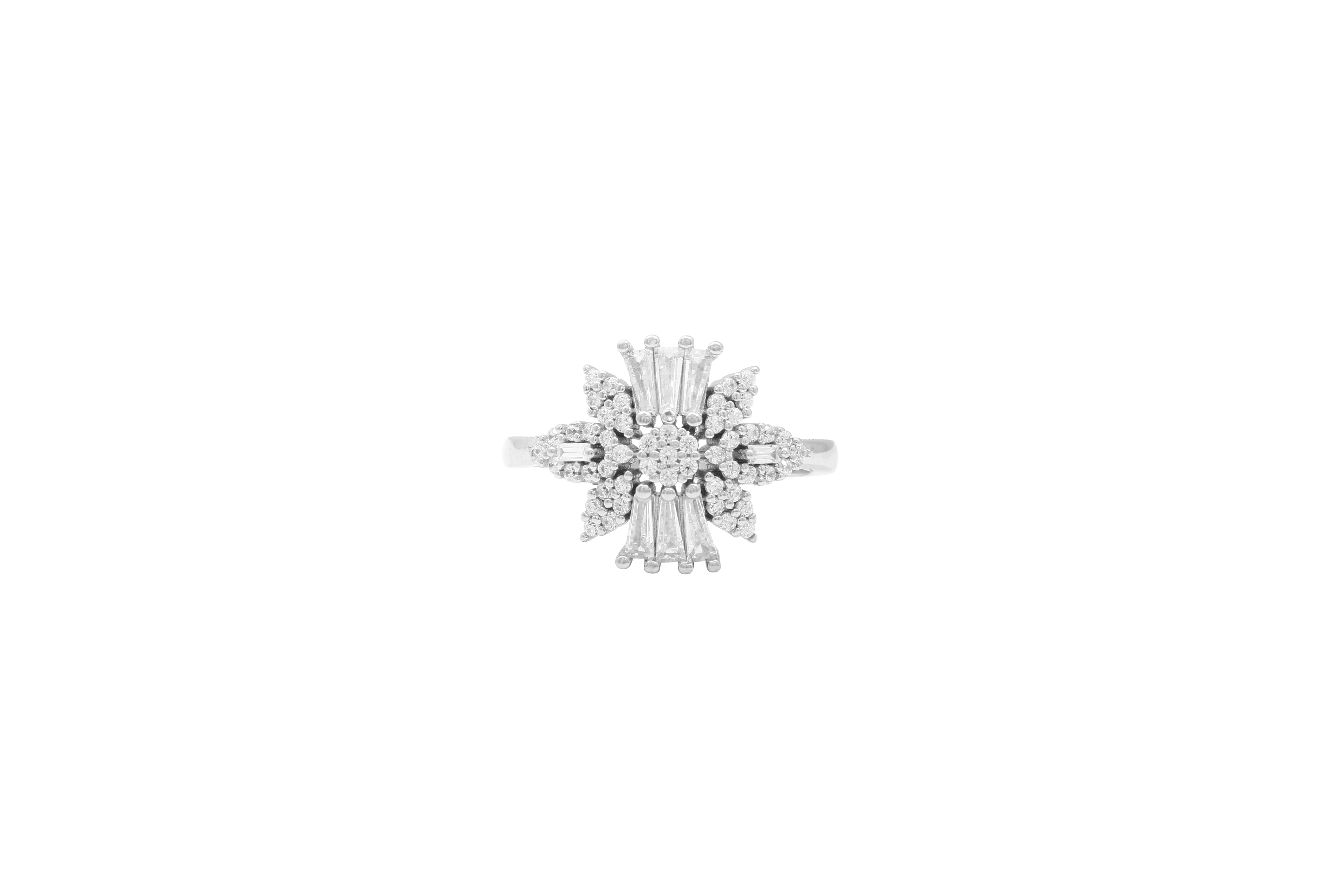 Asfour Cluster Ring Inlaid With Art Deco Floral Design In 925 Sterling Silver RR0344-8