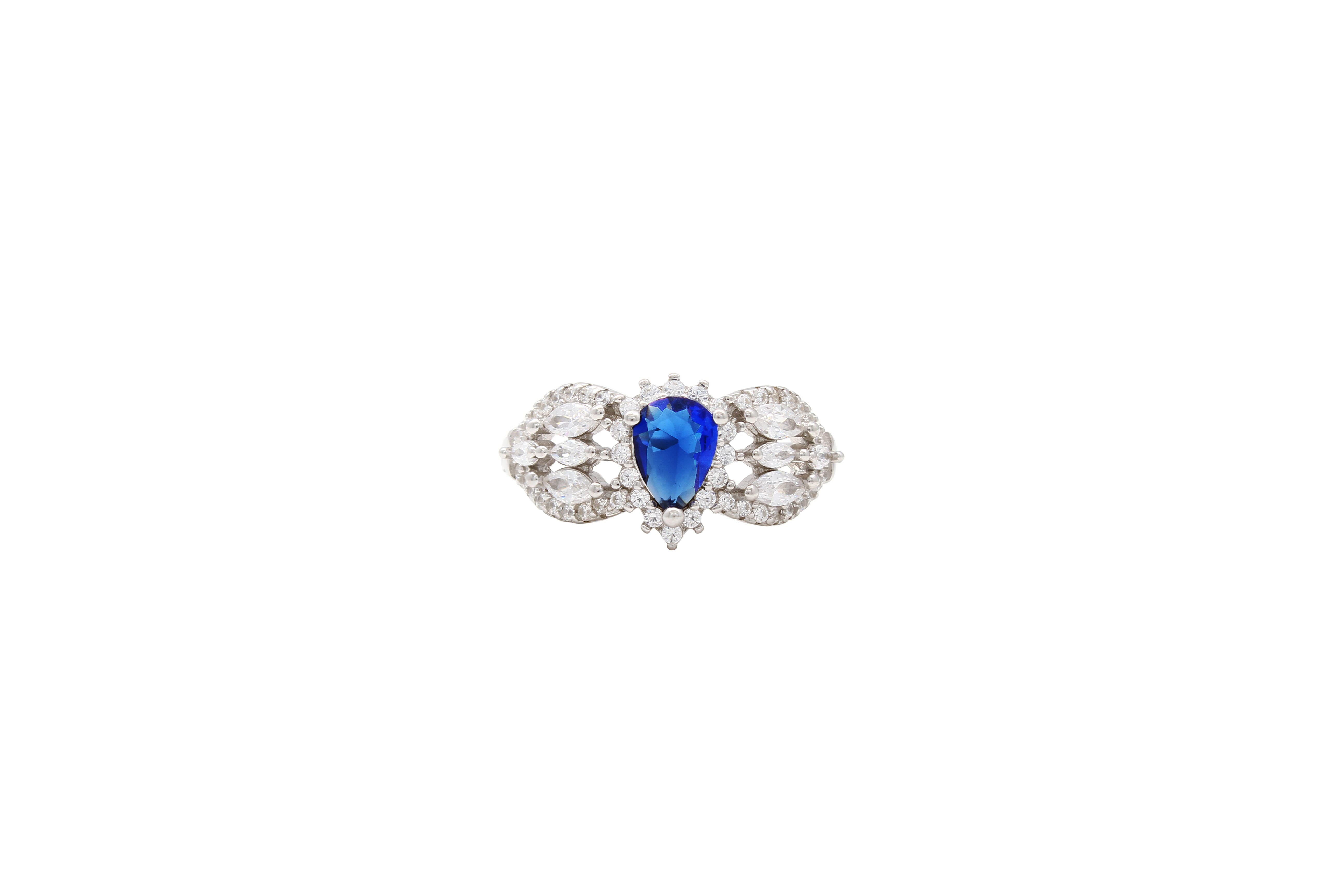Asfour Cluster Ring With Blue Pear Design In 925 Sterling Silver RR0350-WB-7