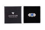 Asfour Cluster Ring With Blue Pear Design In 925 Sterling Silver RR0350-WB-8