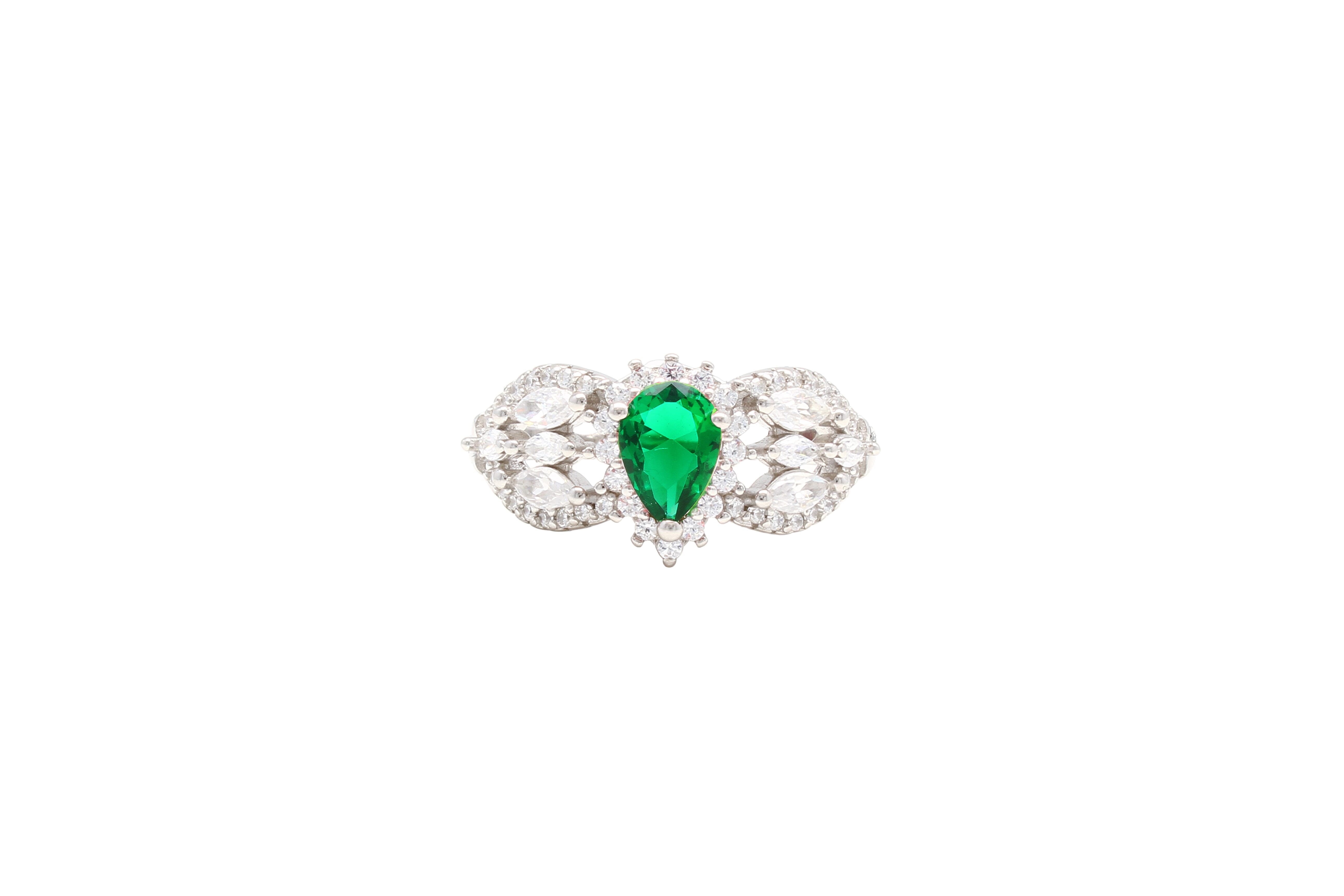 Asfour Cluster Ring With Green Pear Design In 925 Sterling Silver RR0350-WG-7