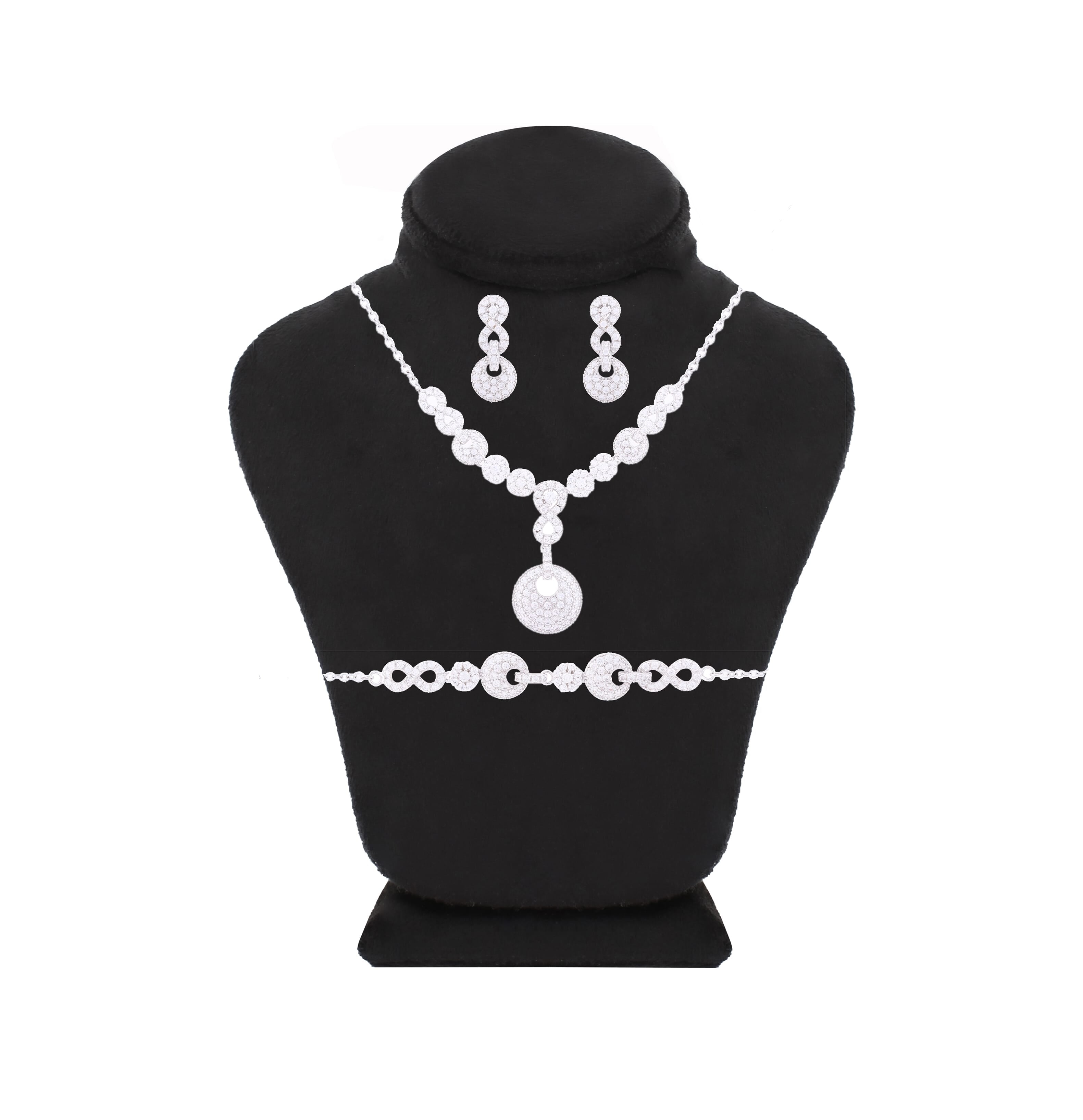 Asfour Crystal Necklace & Earring And Bracelet Set With Round & Infinty Design In 925 Sterling Silver SR0084
