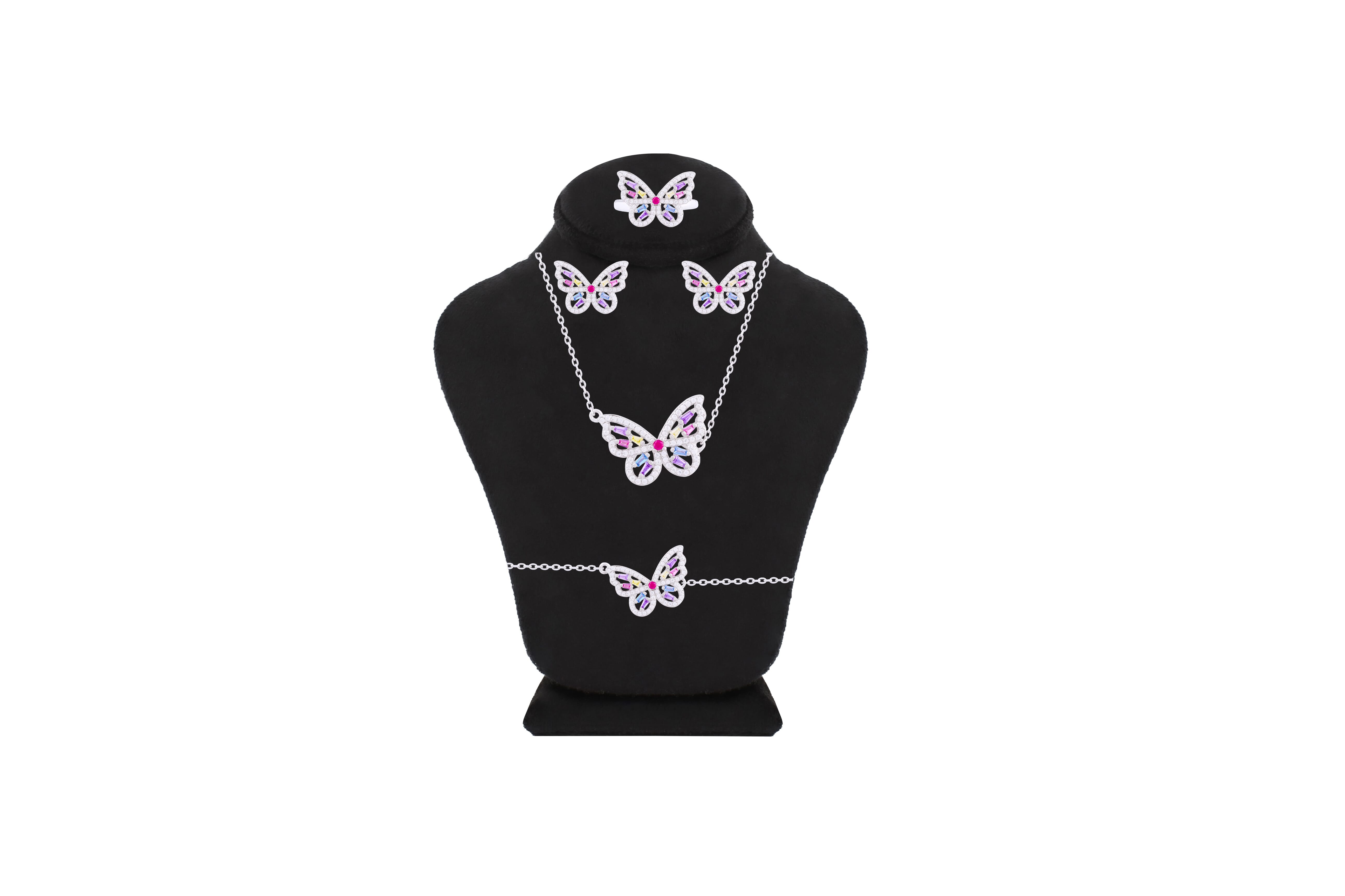 Asfour Jewelry Set With Multi Color Butterfly In 925 Sterling Silver SR0099-K