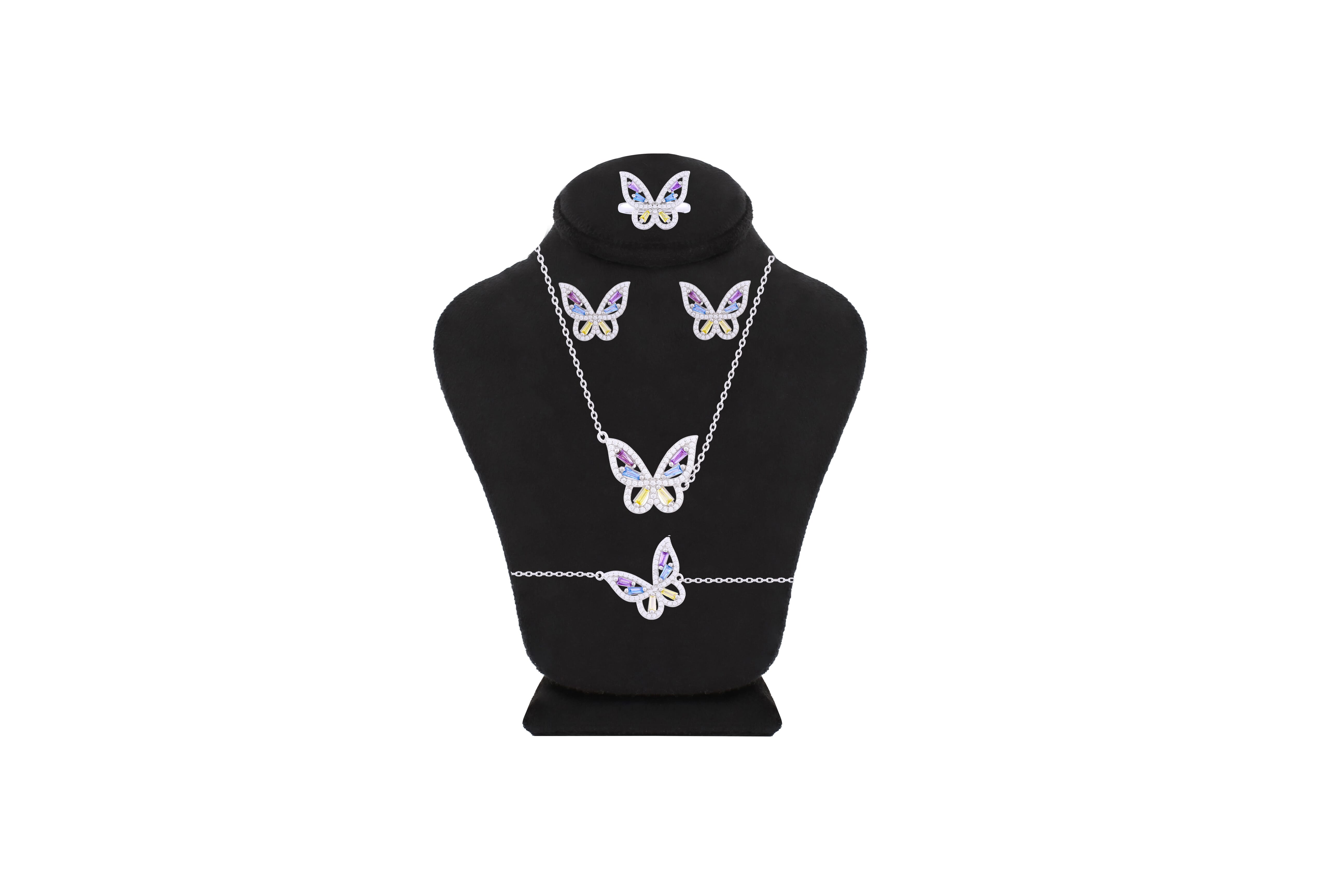 Asfour Jewelry Set With Multi Color Butterfly In 925 Sterling Silver SR0101-K