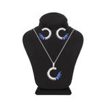 Asfour Crystal 925 Sterling Silver Necklace & Earrings With Decorative Design Inlaid With Clear & Blue Zircon Stones SR0102-B