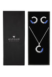 Asfour Crystal 925 Sterling Silver Necklace & Earrings With Decorative Design Inlaid With Clear & Blue Zircon Stones SR0102-B