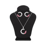 Asfour Crystal 925 Sterling Silver Necklace & Earrings With Decorative Design Inlaid Zircon Stones SR0102-F