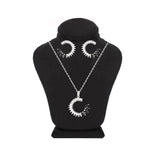 Asfour Crystal 925 Sterling Silver Necklace & Earrings With Decorative Design Inlaid With Clear & Black Zircon Stones SR0102-P
