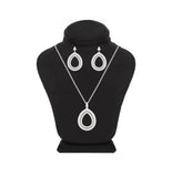 Asfour Crystal 925 Sterling Silver Necklace & Earrings With Hollow Pear Design Inlaid With Zircon Stones SR0103-W