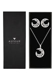 Asfour Crystal 925 Sterling Silver Necklace & Earrings With Hollow Pear Design Inlaid With Zircon Stones SR0103-W