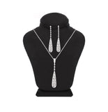 Asfour Crystal 925 Sterling Silver Necklace & Earrings With Decorative Design Inlaid With Zircon Stones SR0105-W