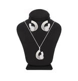 Asfour Crystal 925 Sterling Silver Necklace & Earrings With Horseshoe Design Inlaid With Zircon Stones SR0107-W