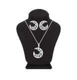Asfour Crystal 925 Sterling Silver Necklace & Earrings With Crescent Design Inlaid With Zircon Stones SR0109-W