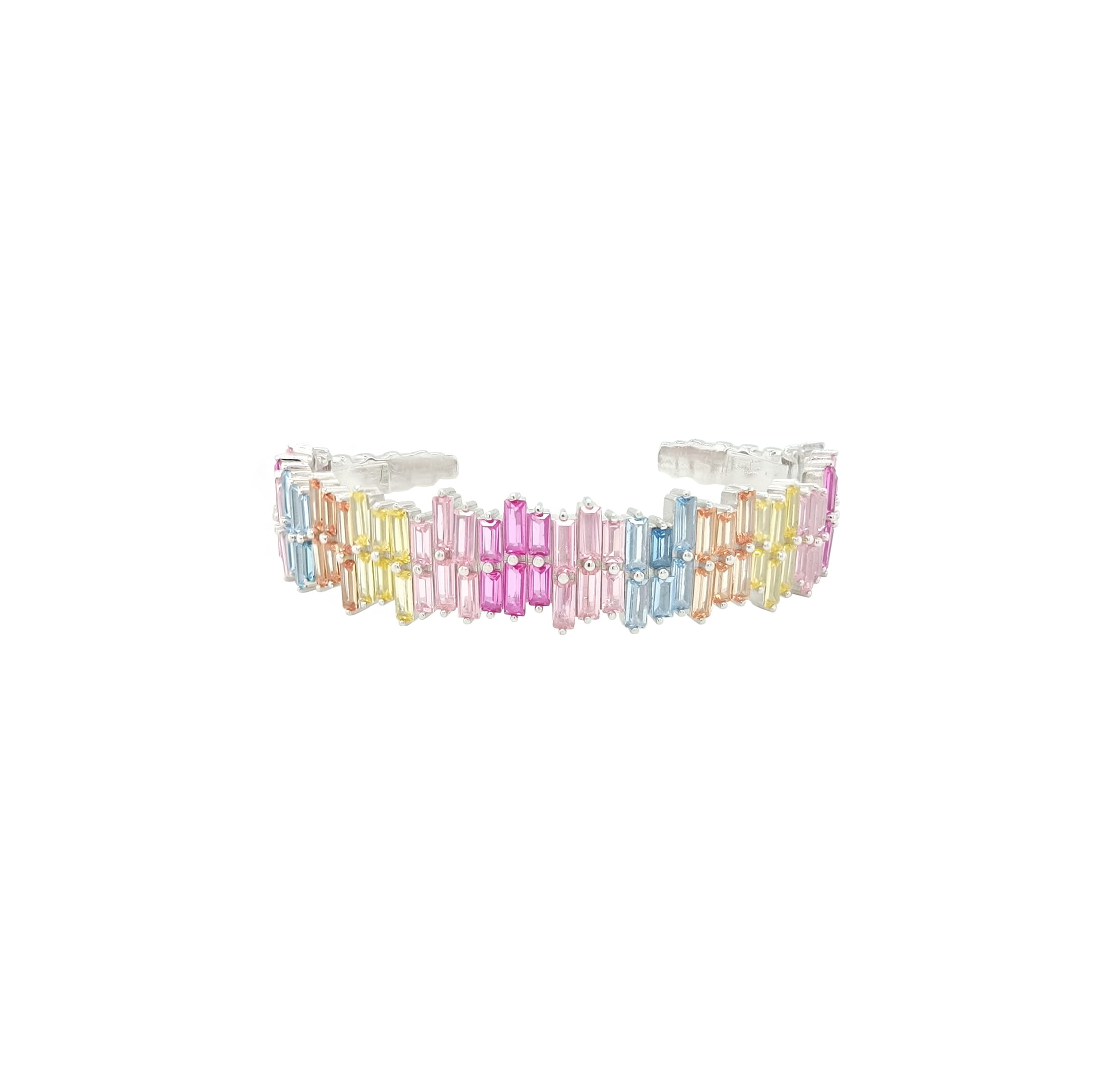 Asfour Crystal 925 Sterling Silver  Bracelet Inlaid With Multicolor Zircon Stones