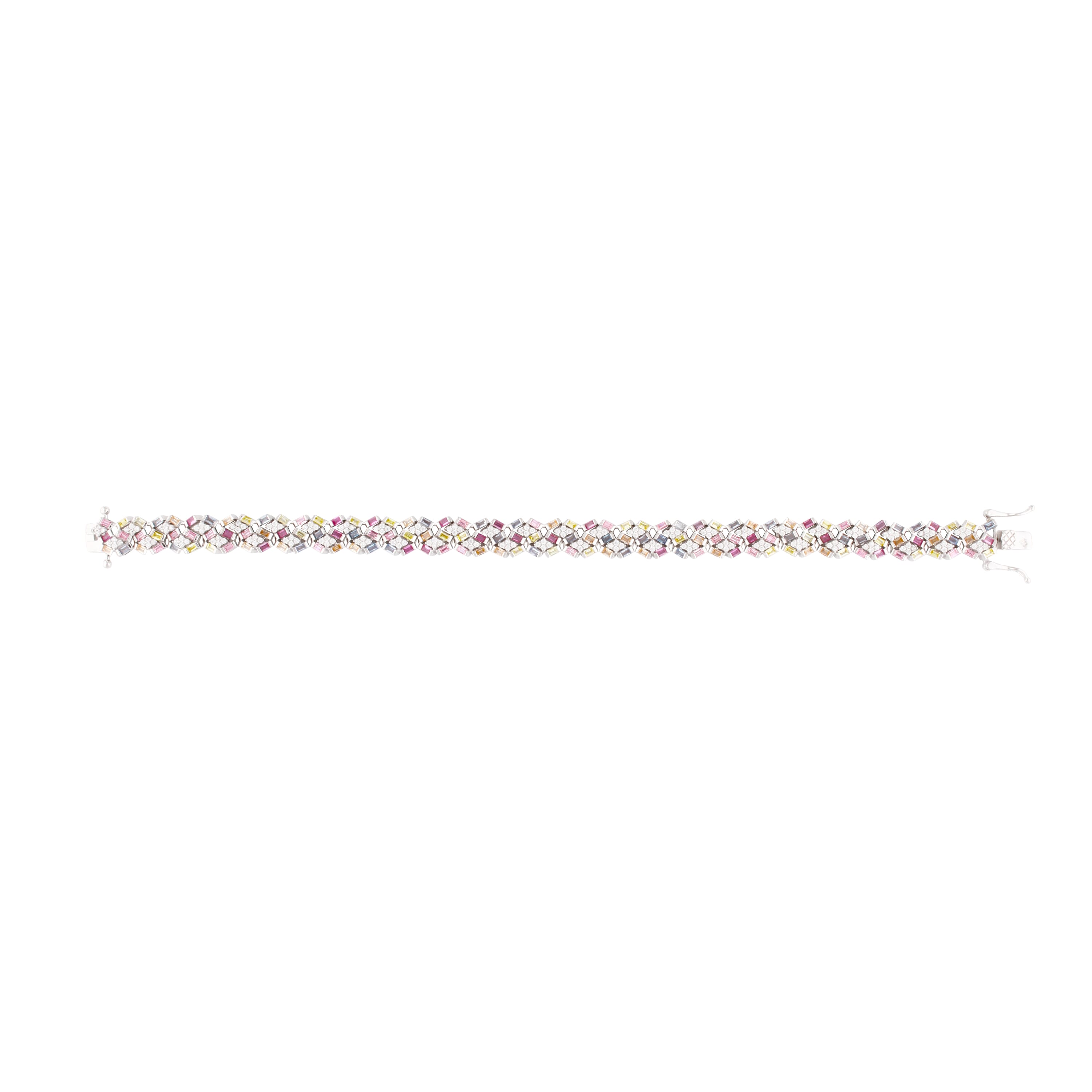 Asfour Tennis Bracelet In 925 Sterling Silver Stone Zircon Baguette And Round