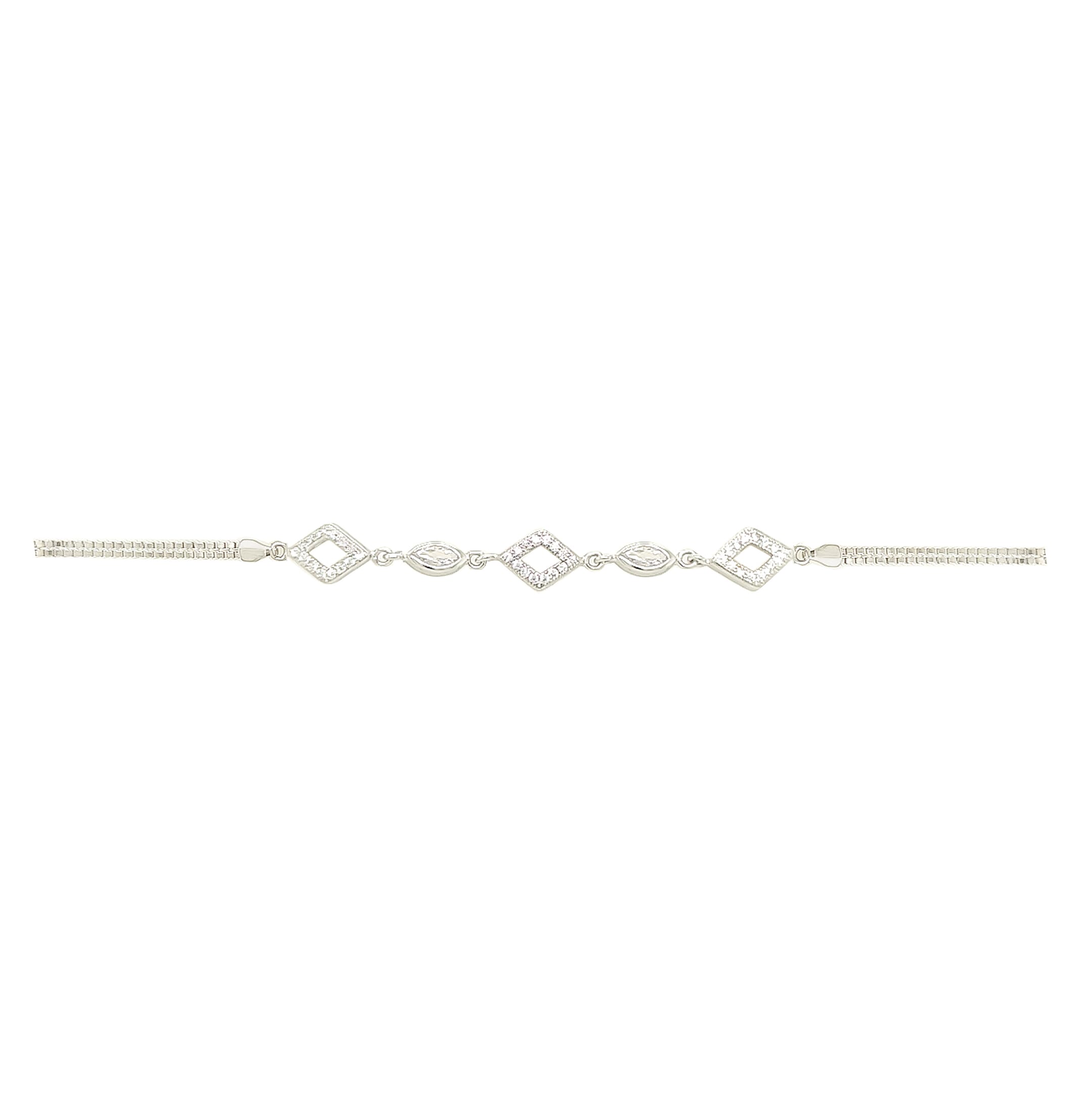 Asfour Crystal 925 Sterling Silver  Rhombus & Teardrop Bracelet