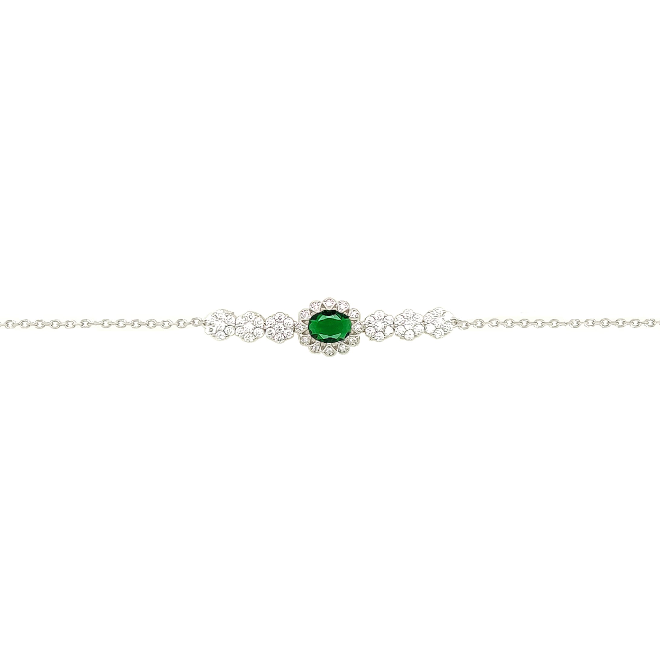 Asfour Crystal 925 Sterling Silver  Green Oval Bracelet