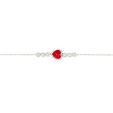 Asfour Crystal 925 Sterling Silver  Red Heart & Circle Bracelet