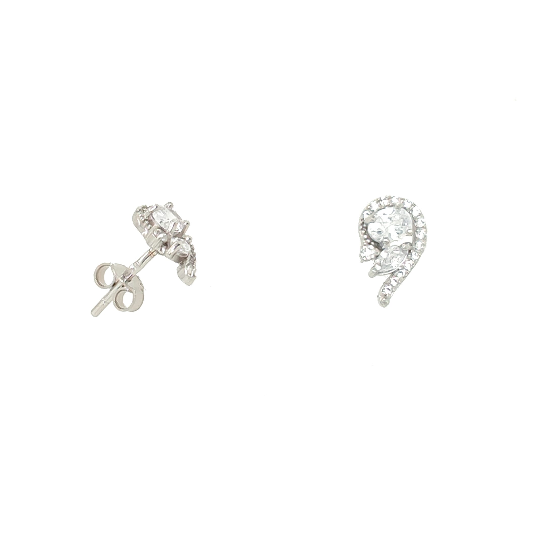 Asfour Crystal 925 Sterling Silver  Half Heart Earring