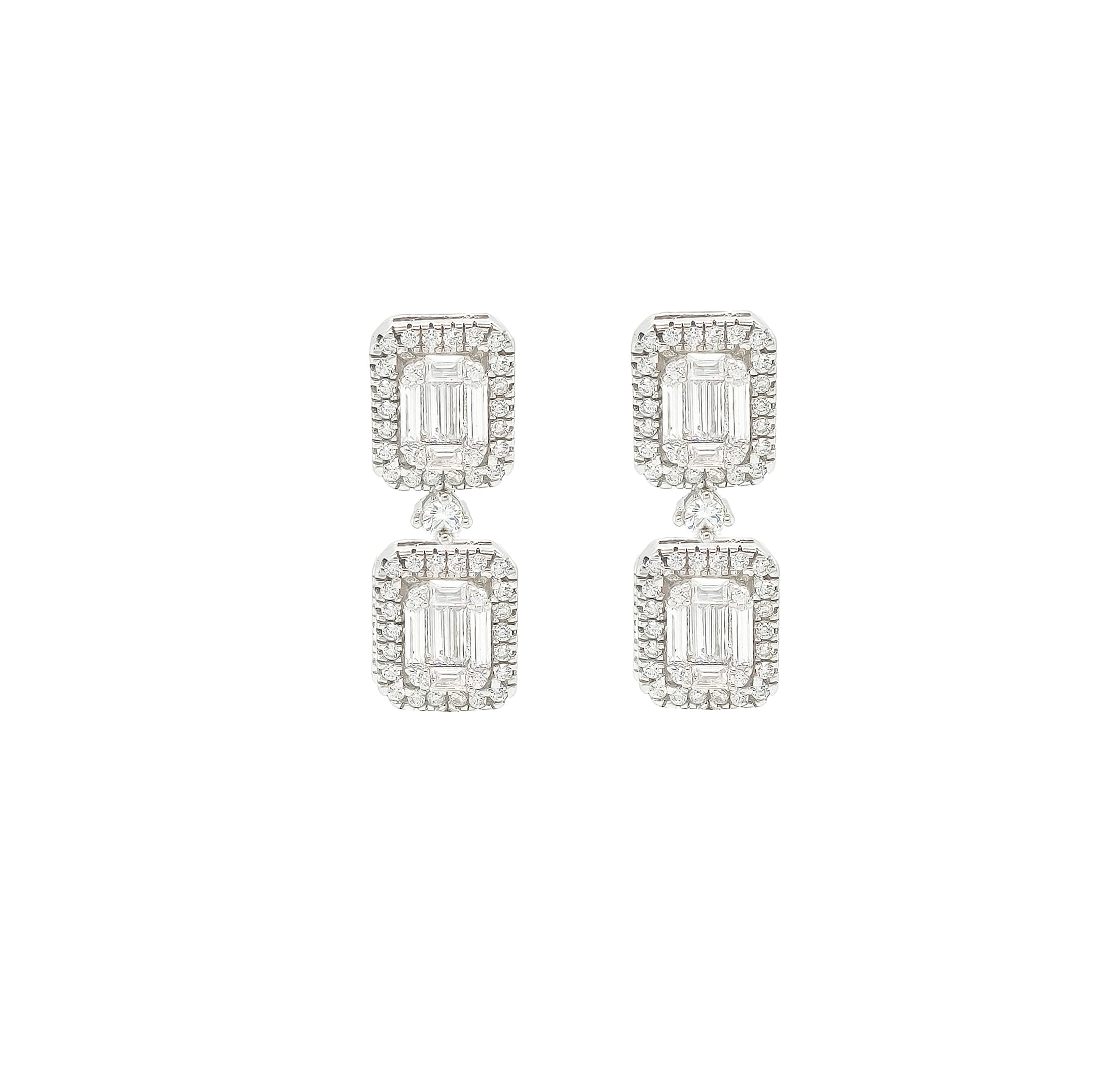 Asfour Crystal 925 Sterling Silver  Rectangles Stud Earring