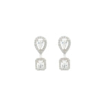 Asfour Crystal 925 Sterling Silver  Square & Pear Stud Earrings