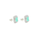 Asfour Crystal 925 Sterling Silver  Rectangle Stud Earrings