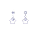 Asfour Stud Earring Made Of 925 Sterling Silver, Inlaid With A Round Transparent Zircon Stone , And A Hollow Star Shape 