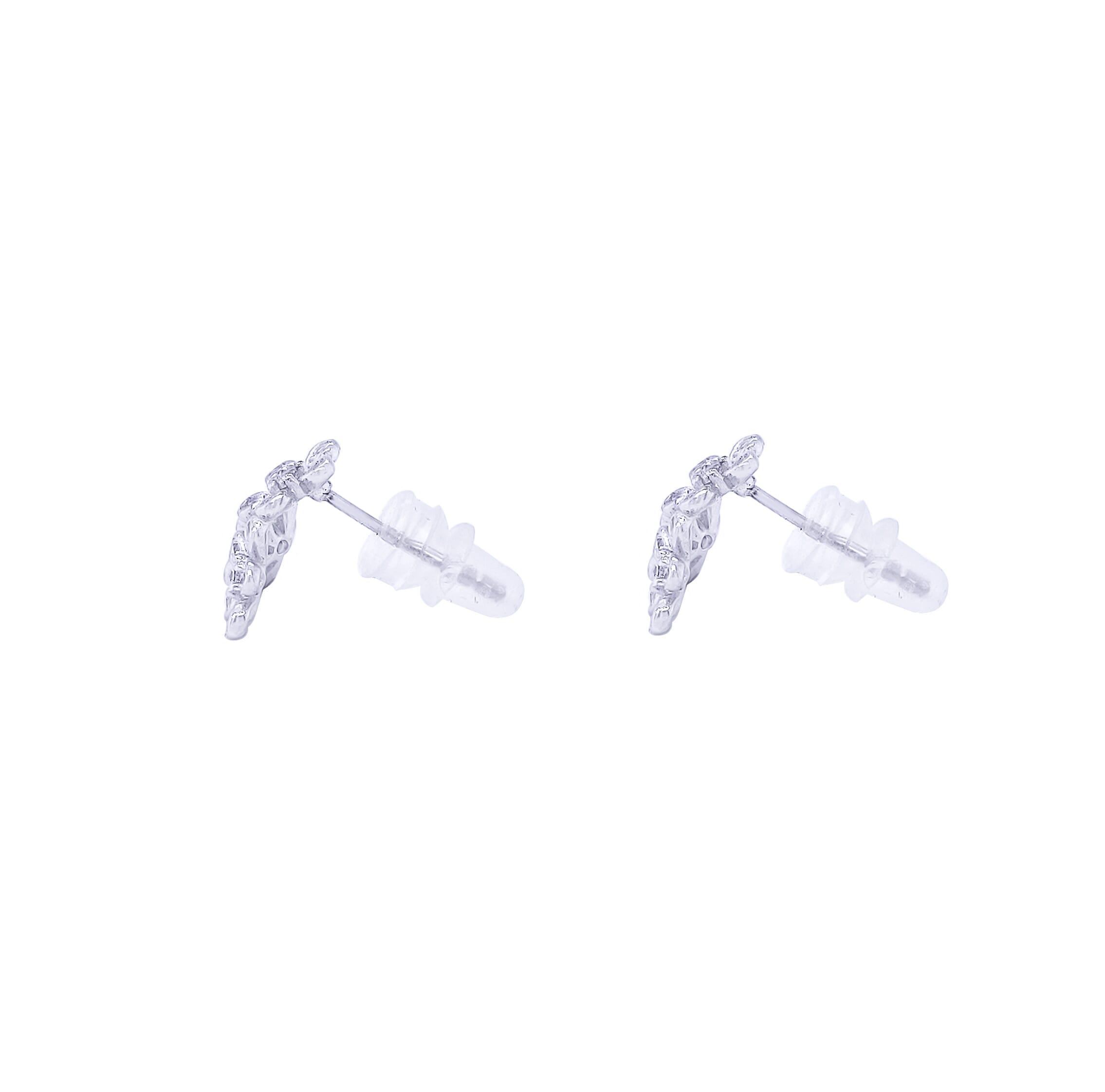 Asfour Stud Earring Made Of 925 Sterling Silver With A Design Of Three Flowers Designed In The Shape Of A Triangle