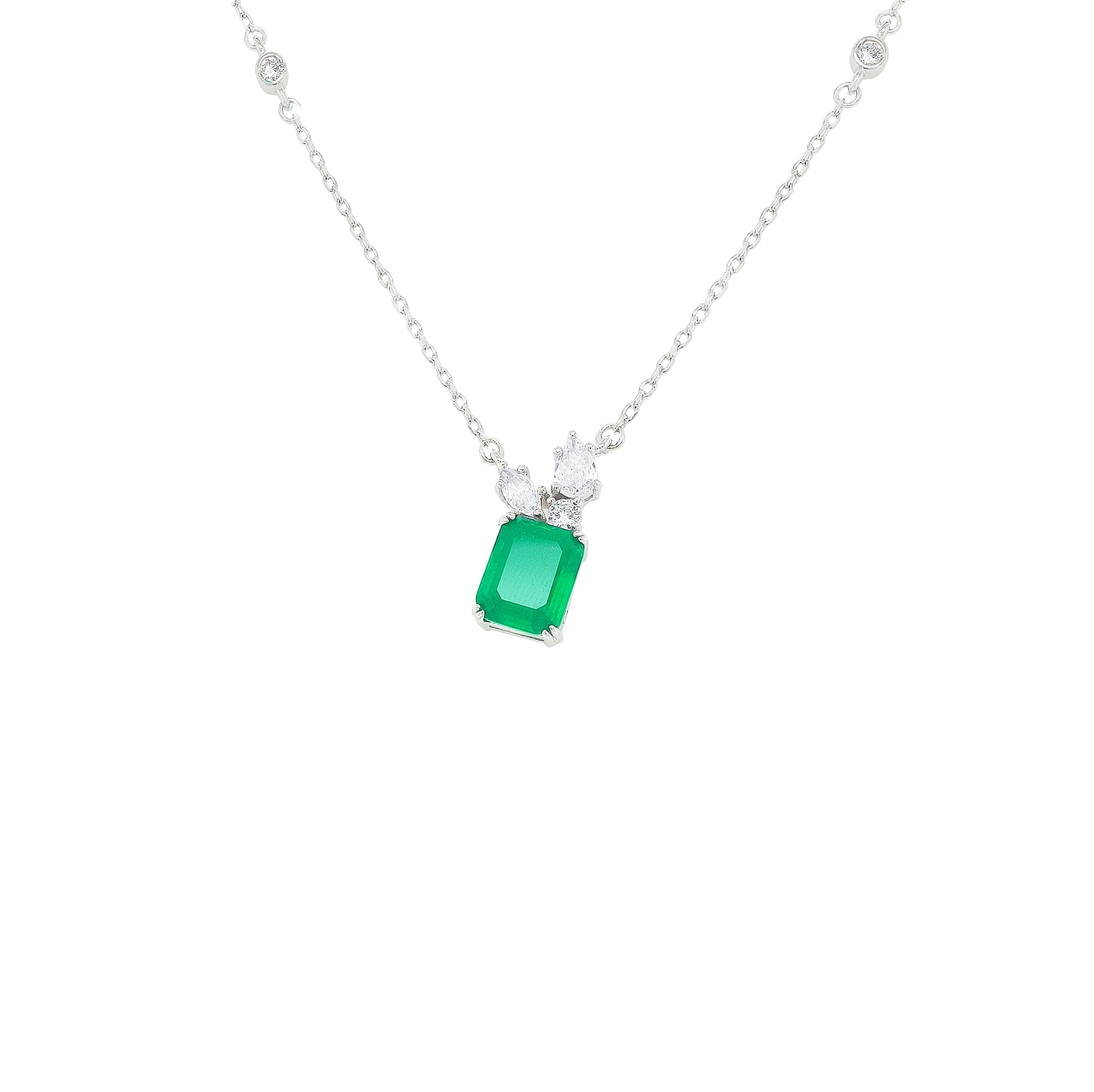 Asfour Crystal Necklaces With Clear & Green Zircon NK0022-G-Silver