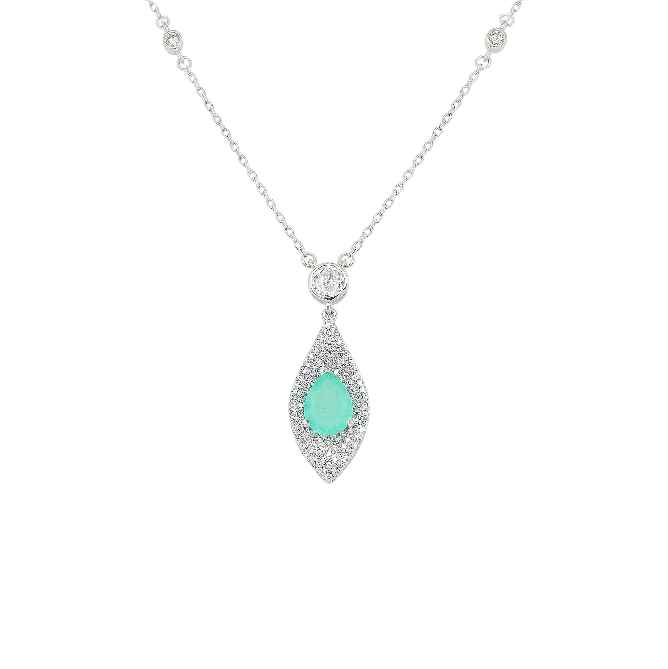Asfour Crystal Necklaces With Clear & Green Antika Zircon NK0025-GA-Silver