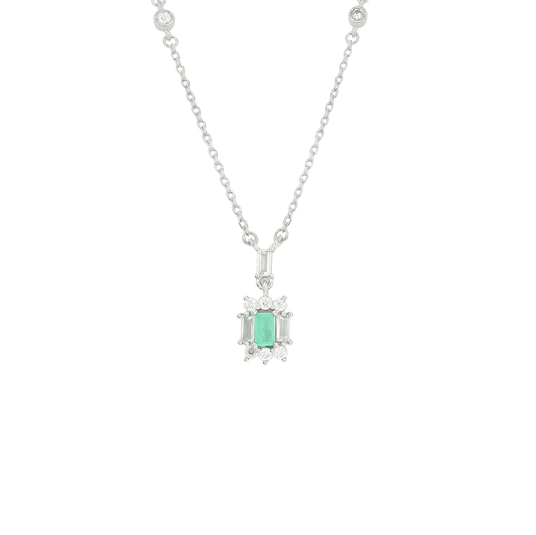 Asfour Crystal Necklaces With Clear & Green Antika Zircon NK0027-GA-Silver