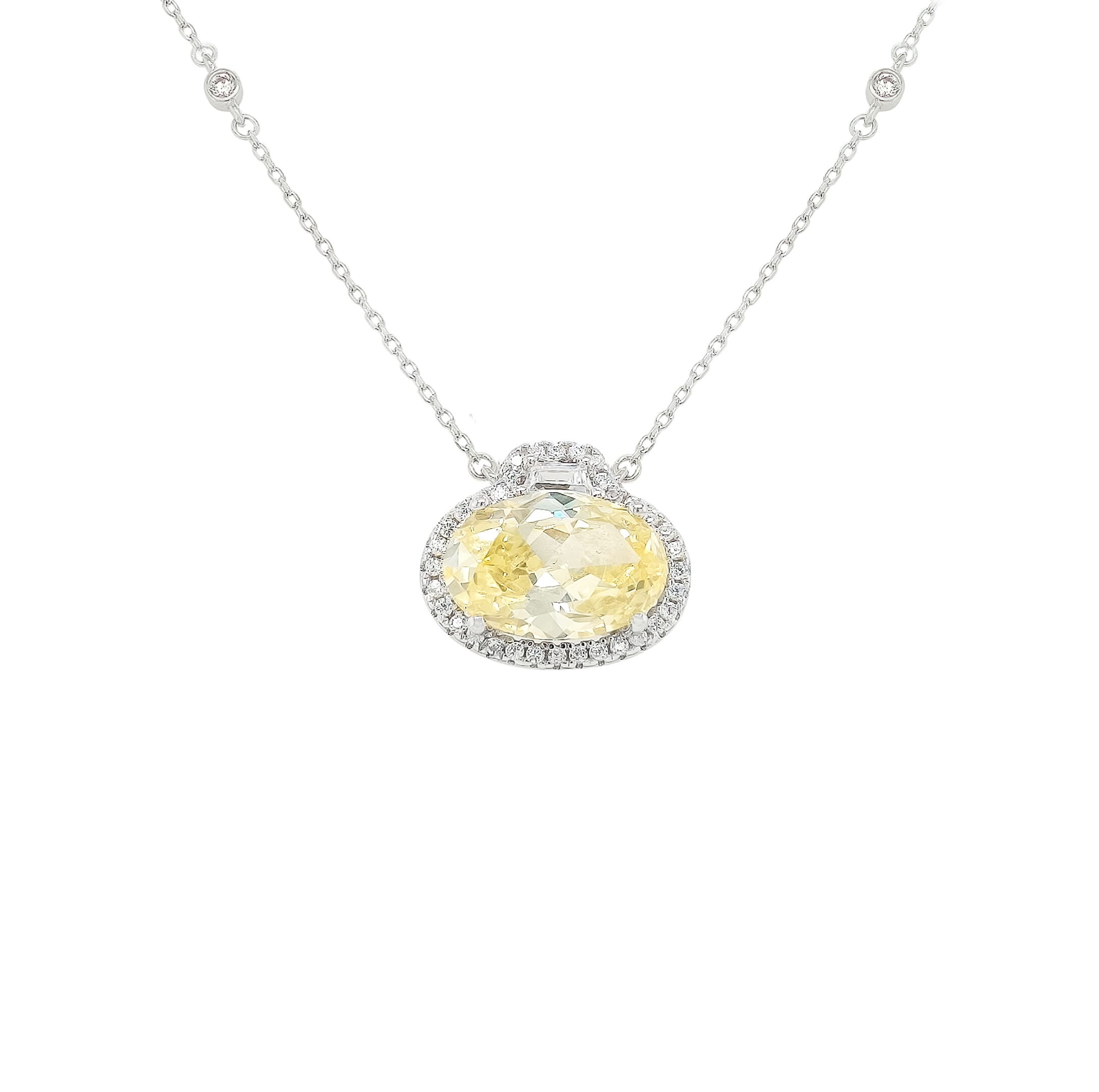 Asfour Crystal Necklaces With Clear & Yellow Zircon NK0028-Y-Silver