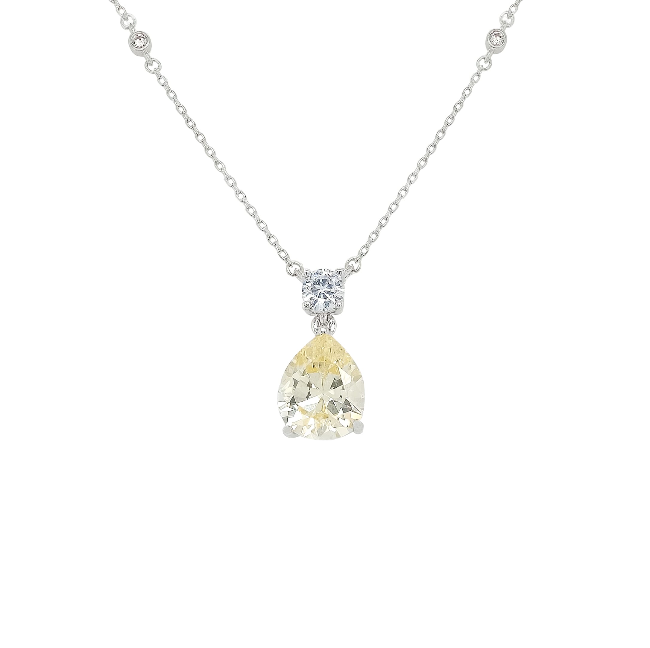 Asfour Crystal Necklaces With Clear & Yellow Zircon NK0035-Y-Silver