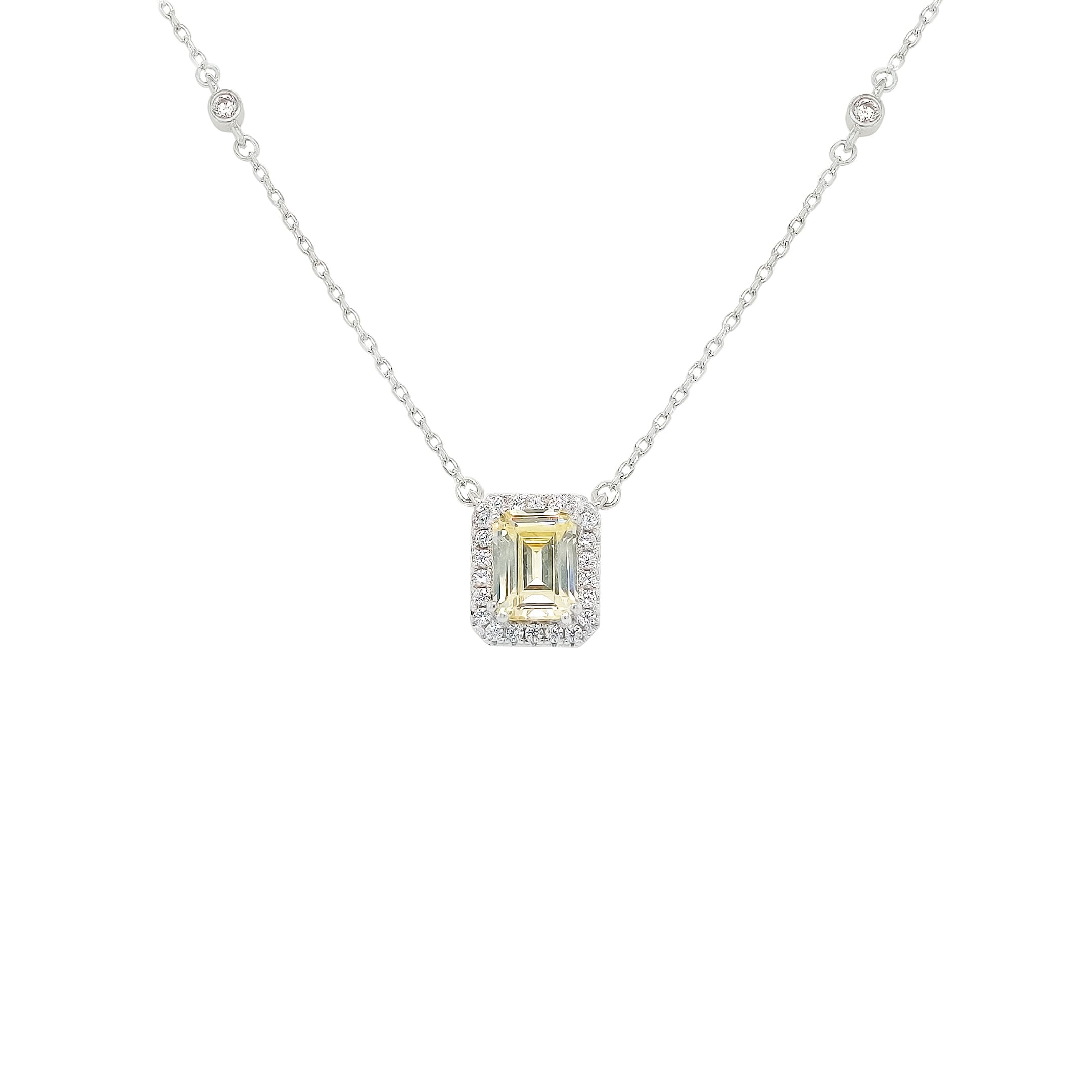 Asfour Crystal Necklaces With Clear & Yellow Zircon NK0039-Y-Silver