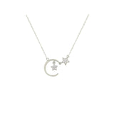 Asfour Crystal 925 Sterling Silver  Crescent With Star Chain Necklace