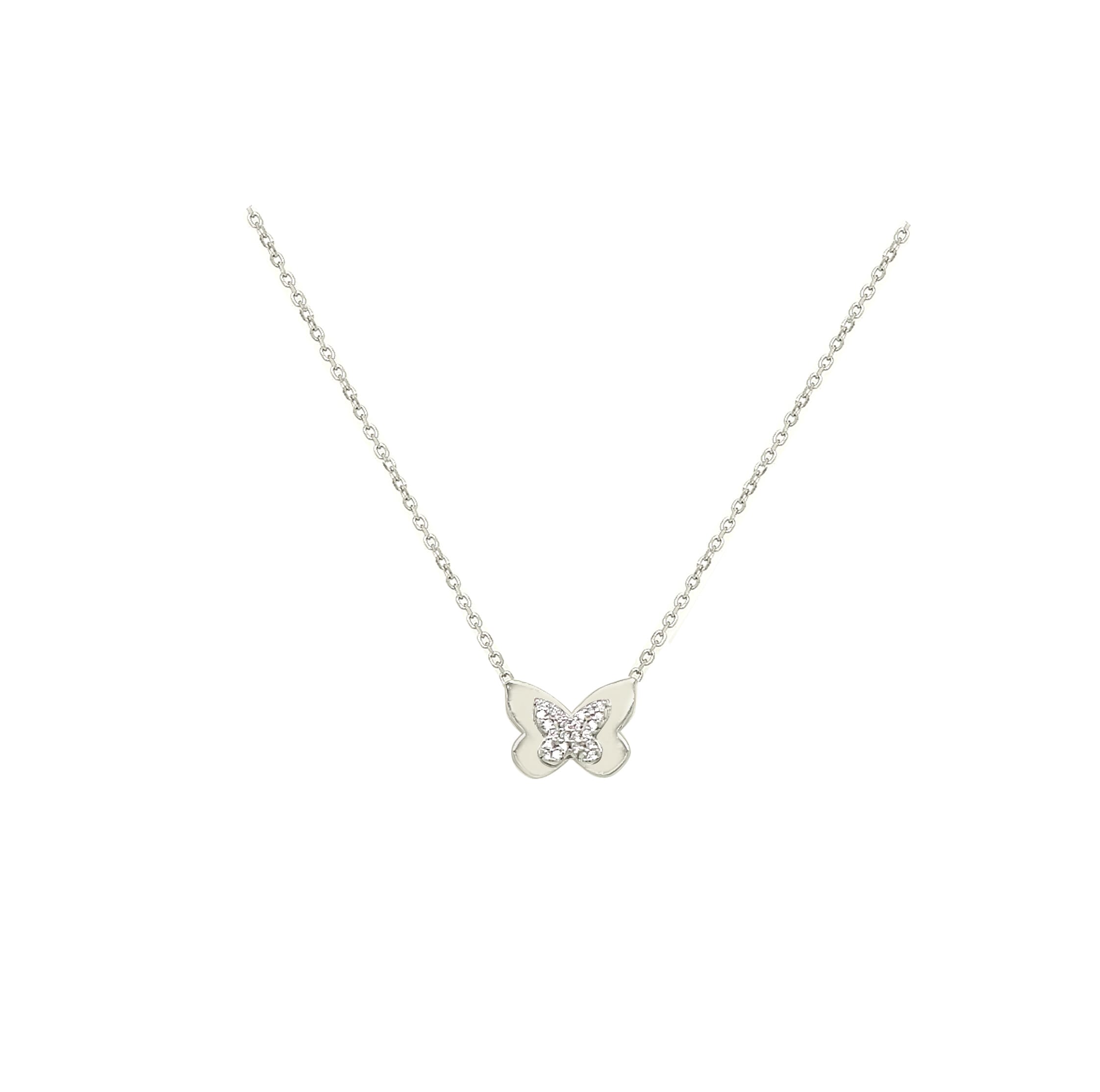 Asfour Crystal 925 Sterling Silver  Butterflies Chain Necklace