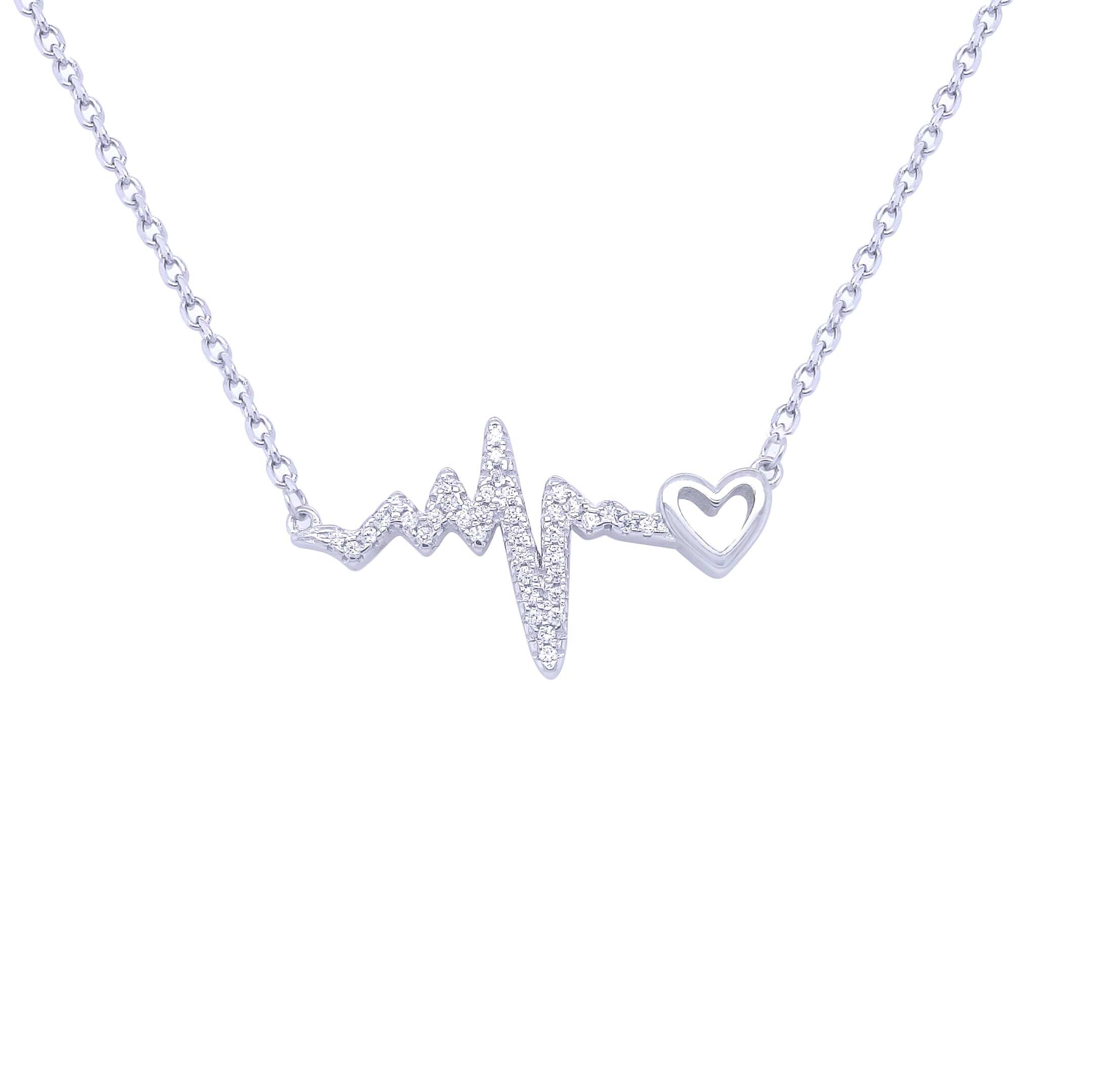 Asfour Sterling Silver 925 Chain With Heartbeat Pendant