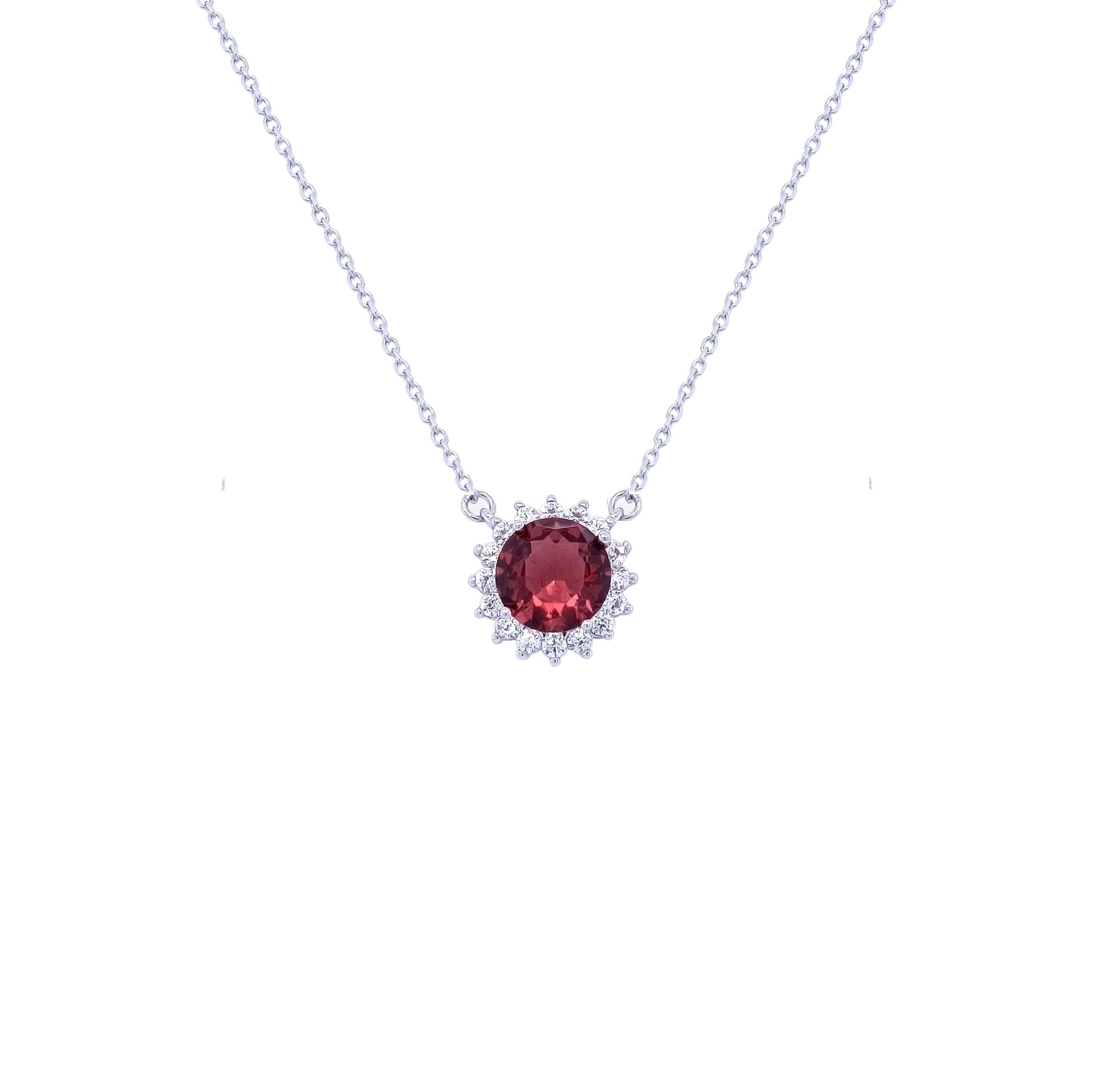 Silver Necklace 925 Sterling With Red Circular Crystal-Necklaces-Asfour Crystal