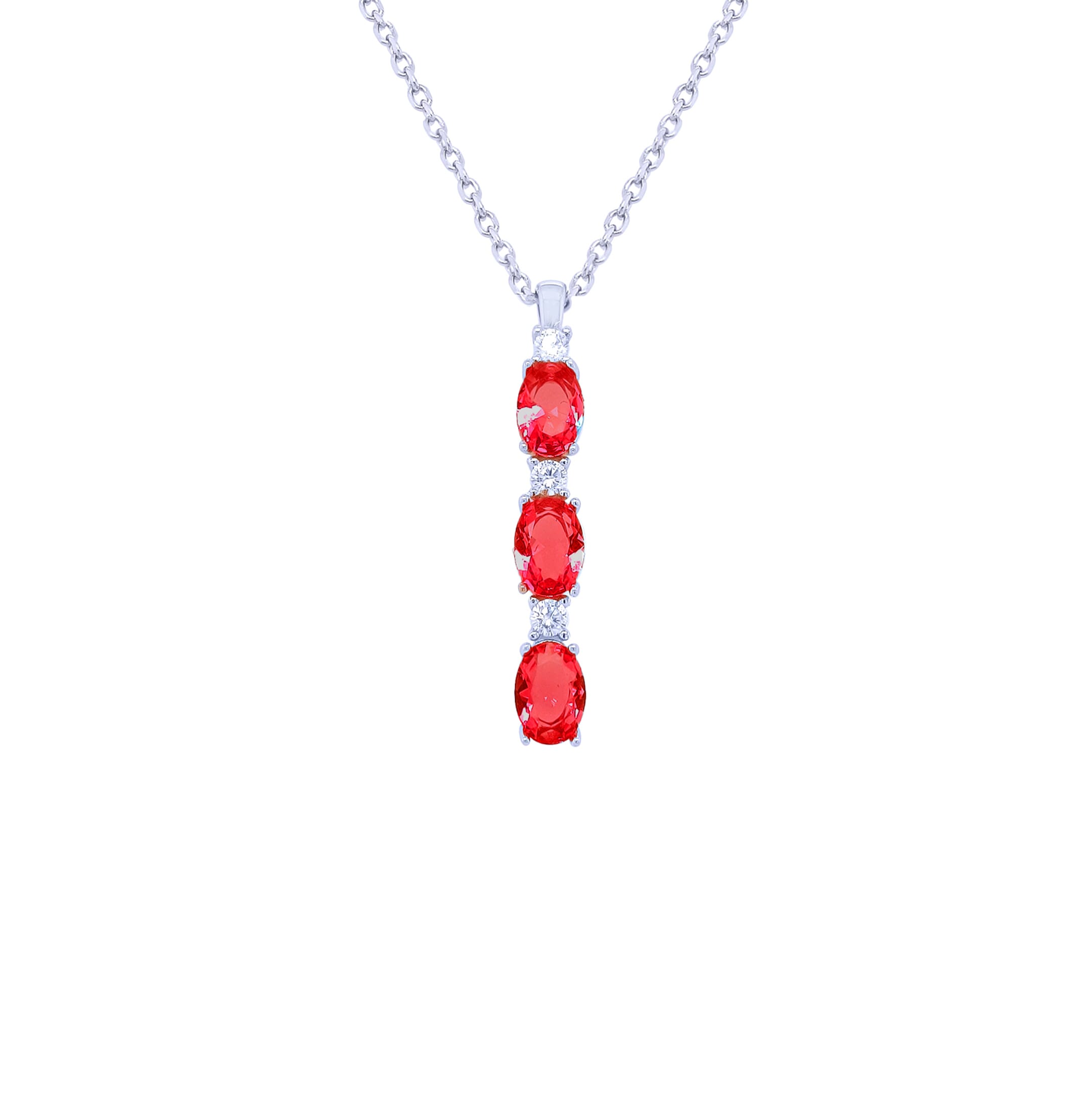 Asfour Sterling Silver 925 With A Red Oval Three-lobed Pendant