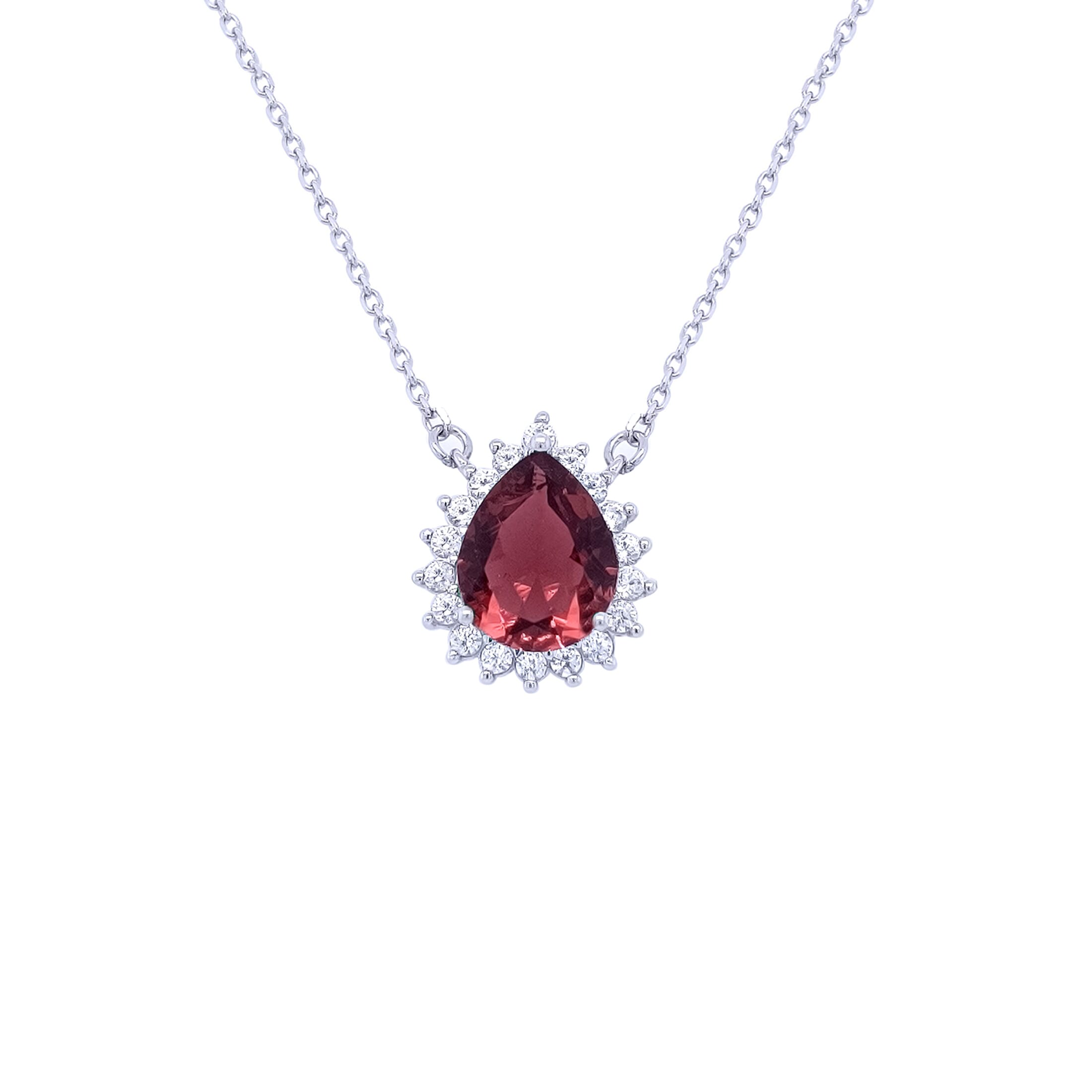 Asfour Sterling Silver 925 Chain With A Red Pear-shaped Pendant