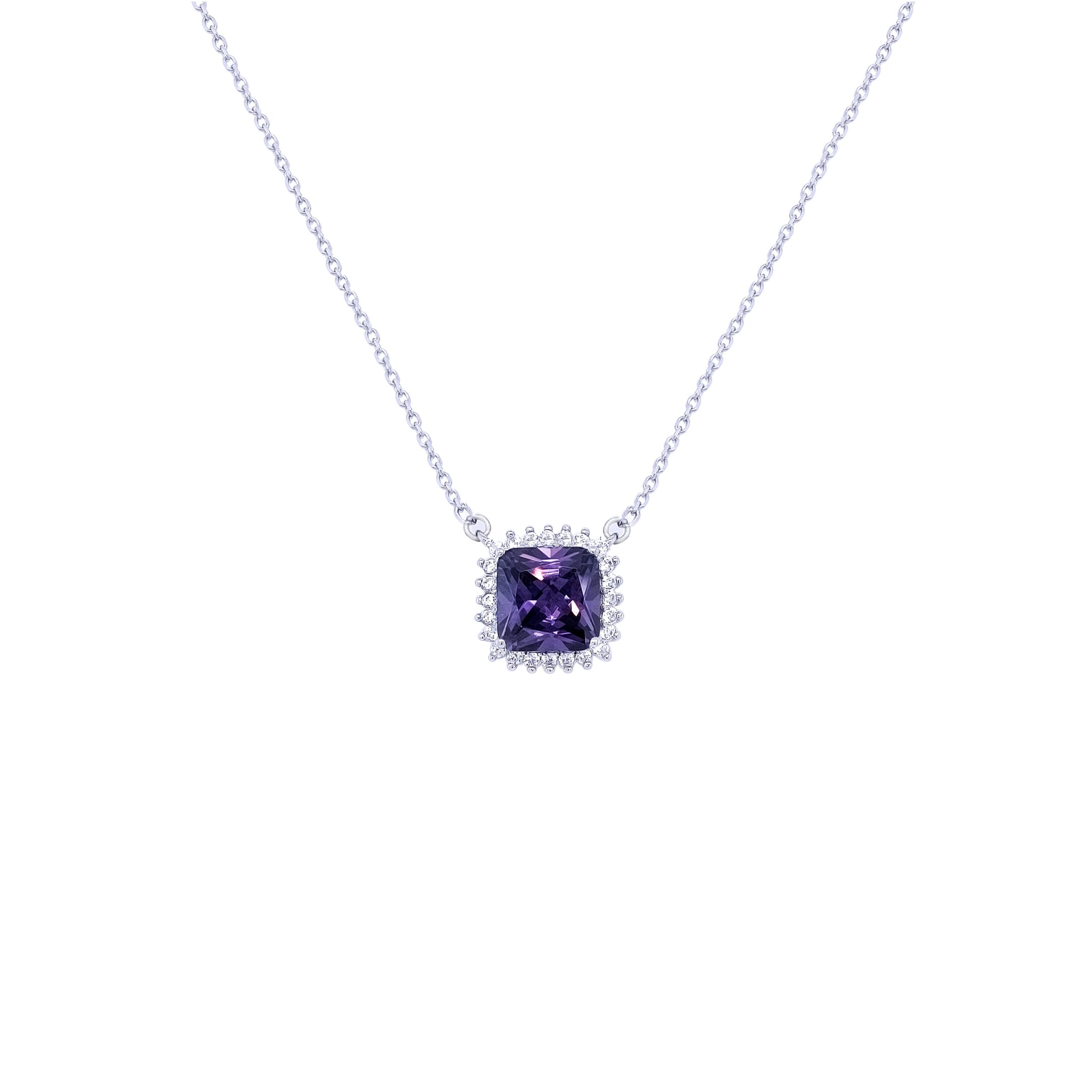 Asfour Sterling Silver 925 With A Square Design Pendant Decorated With Colored Stones