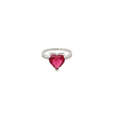 Asfour Zircon Heart+Rounded Shape 925 Sterling Silver Ring,Red+Clear